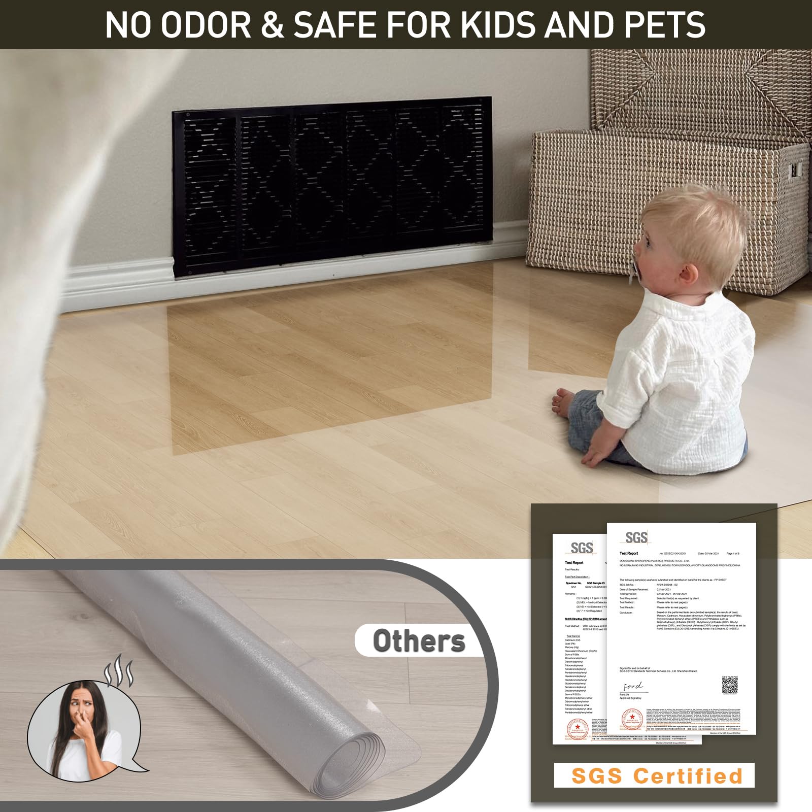 Area Floor Mat for Home, 3'×5' Black No Slip Waterproof Vinyl Area Rug for Hard Floor, Spill Resistant Floor Protector Cover for Kitchen, Easy Clean Splat Mat for Under High Chair