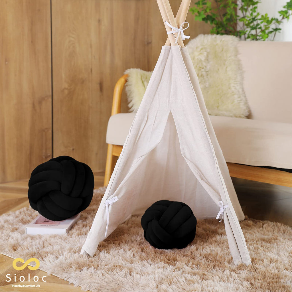 Sioloc Soft Knot Ball Pillows,Round Throw Pillow Cushion Home Decoration Plush Pillow,Throw Knotted Pillow Handmade Round Pillow（7.8inches,Beige）