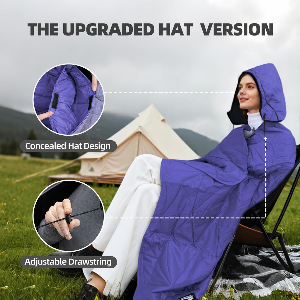 Large Outdoor Waterproof Blanket Extra Thick Fleece Stadium Blanket for Camping, Car, Pet, Picnics - Windproof, Wearable, Machine Washable 80" x 58" (Black Check)