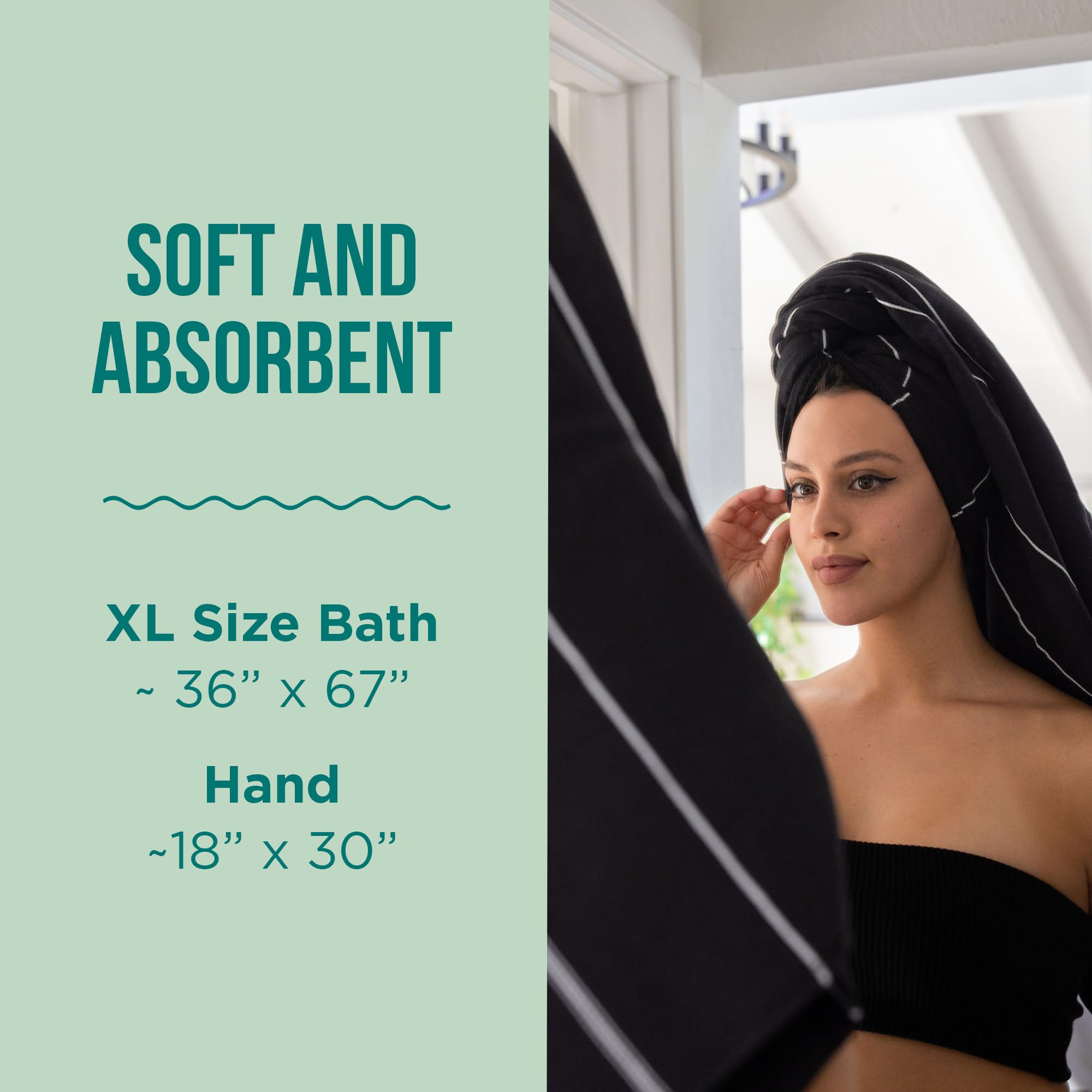 Sand Cloud Turkish Bath Towels Bundle for Bathroom, Set of 4 (Classic Black) - Large Size - 100% Certified Organic Cotton Yarn is Lightweight, Soft & Absorbent - Premium Bath Towels Dry Faster