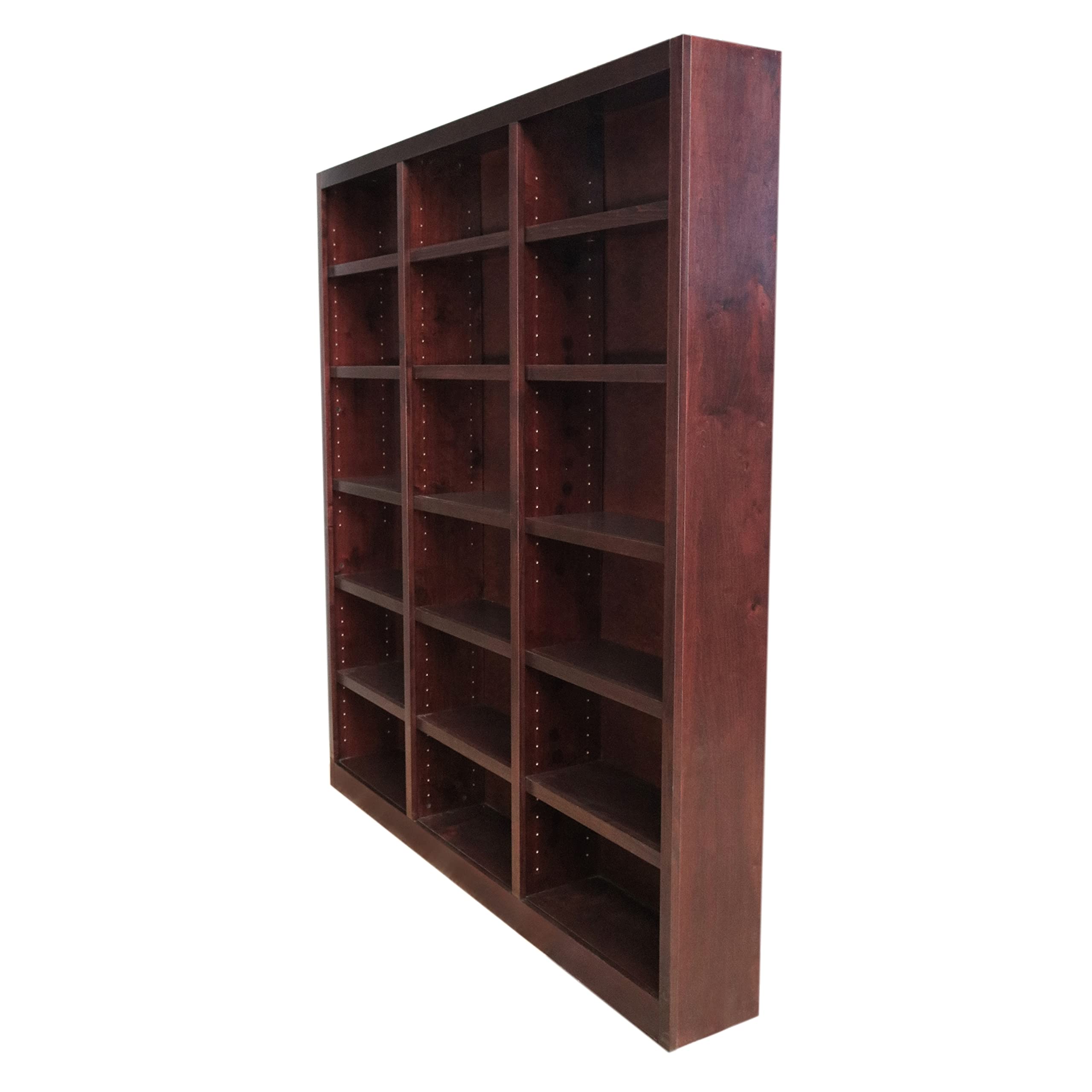 Concepts In Wood 84" Traditional Triple Wide Wood Bookcase with 15 Adjustable Shelves & 3 Fixed Shelves, Assembly Required, for Laundry/Bedroom/Kitchen/Garage/Office, in Cherry Finish