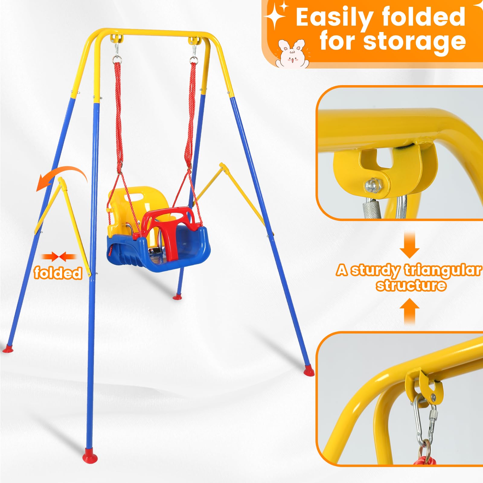 3-in-1 Toddler Swing Set, Metal A-Frame Hammock Chair Stand, Foldable Baby Swing Frame, Easy to Assemble & Store, Indoor/Outdoor Swing Stand for Toddler Baby Jumper Chair (SEAT)