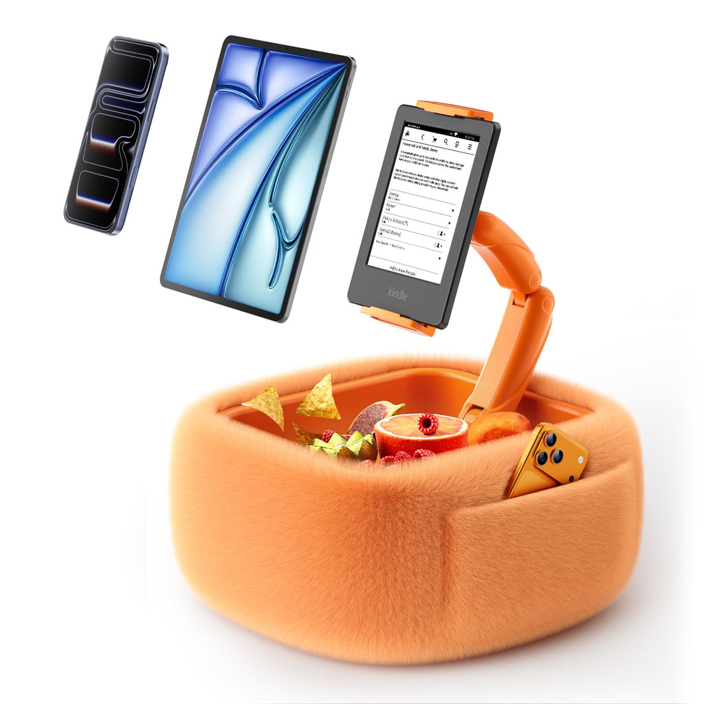 LULULOOK Tablet Pillow Stand, Compatible with iPad, iPhone and 4.7-14.6”Tablet, 360° Adjustable Kindle Pillow Stand for Bed with Ultra Fluffy Fabric & Snack Bowl (Cloudy White)