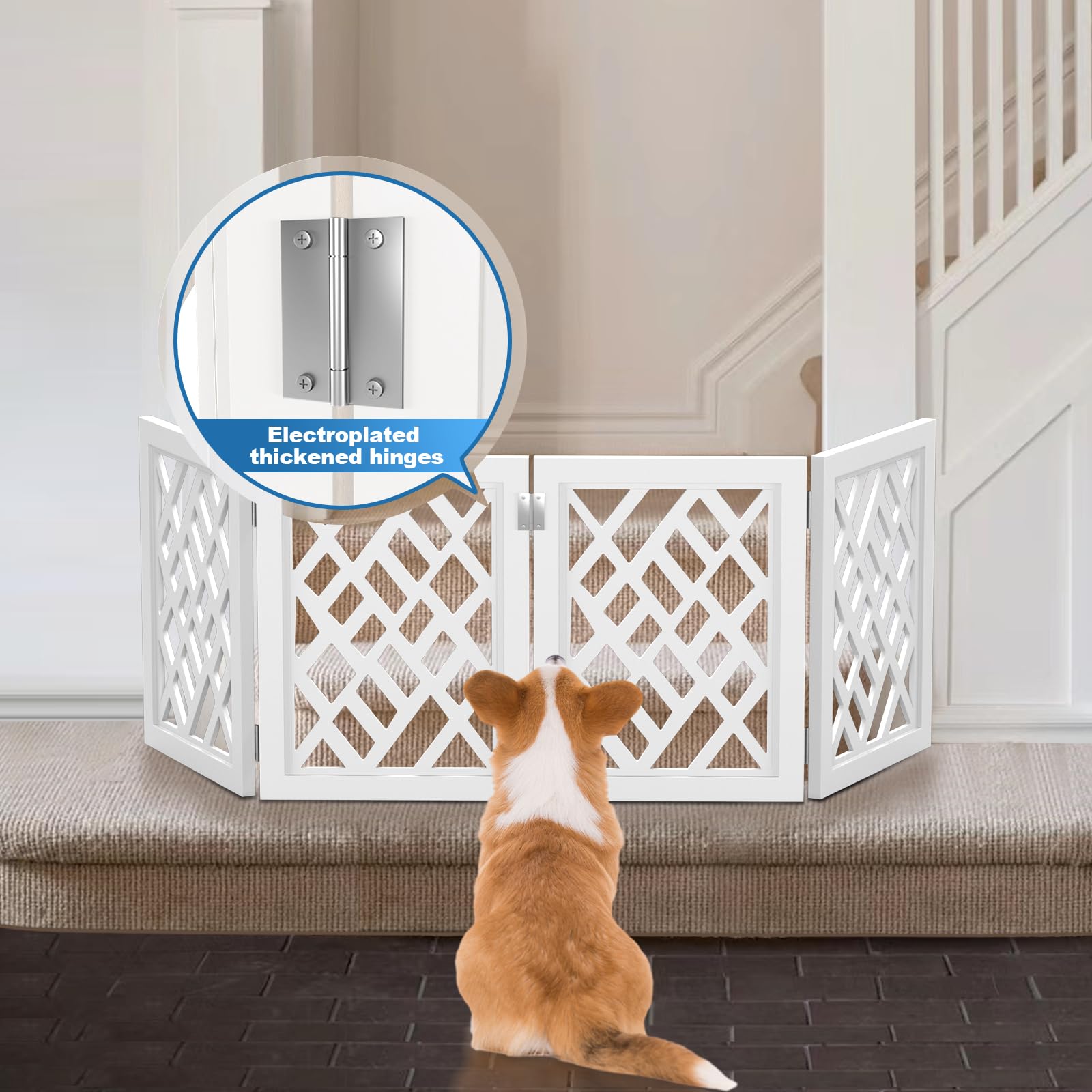 Cut-Out Design 16" Short Dog Gate for Small Dogs, Foldable Retractable Puppy Gate Indoor - Freestanding Lightweight Pet Barrier for Doorways, Stairs, Hallways (Extends to 35", White)