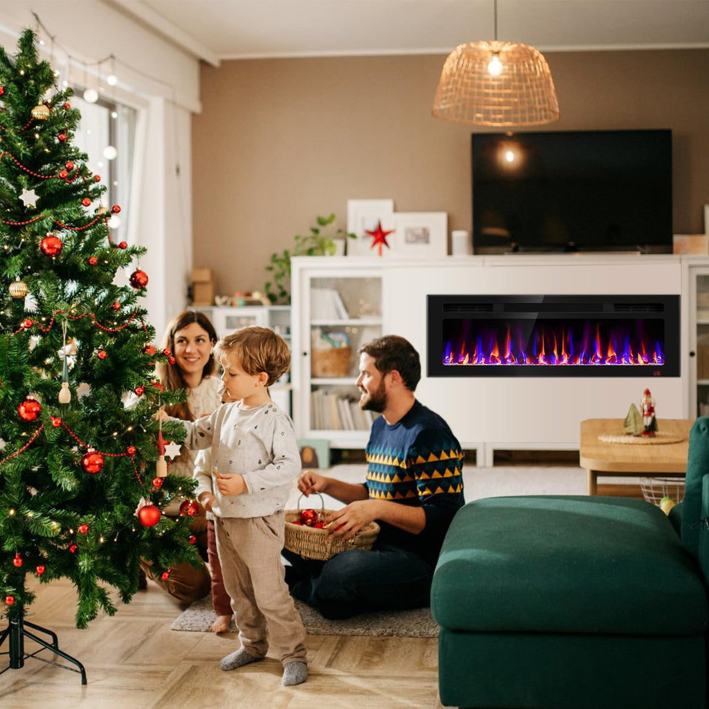 31 Inch Electric Fireplace Recessed and Wall Mounted, Fireplace Heater and Linear Fireplace, Ultra-Thin Electric Fireplace, Low Noise, with Timer, Remote Control, Adjustable 12 Flame Color, 750/1500W
