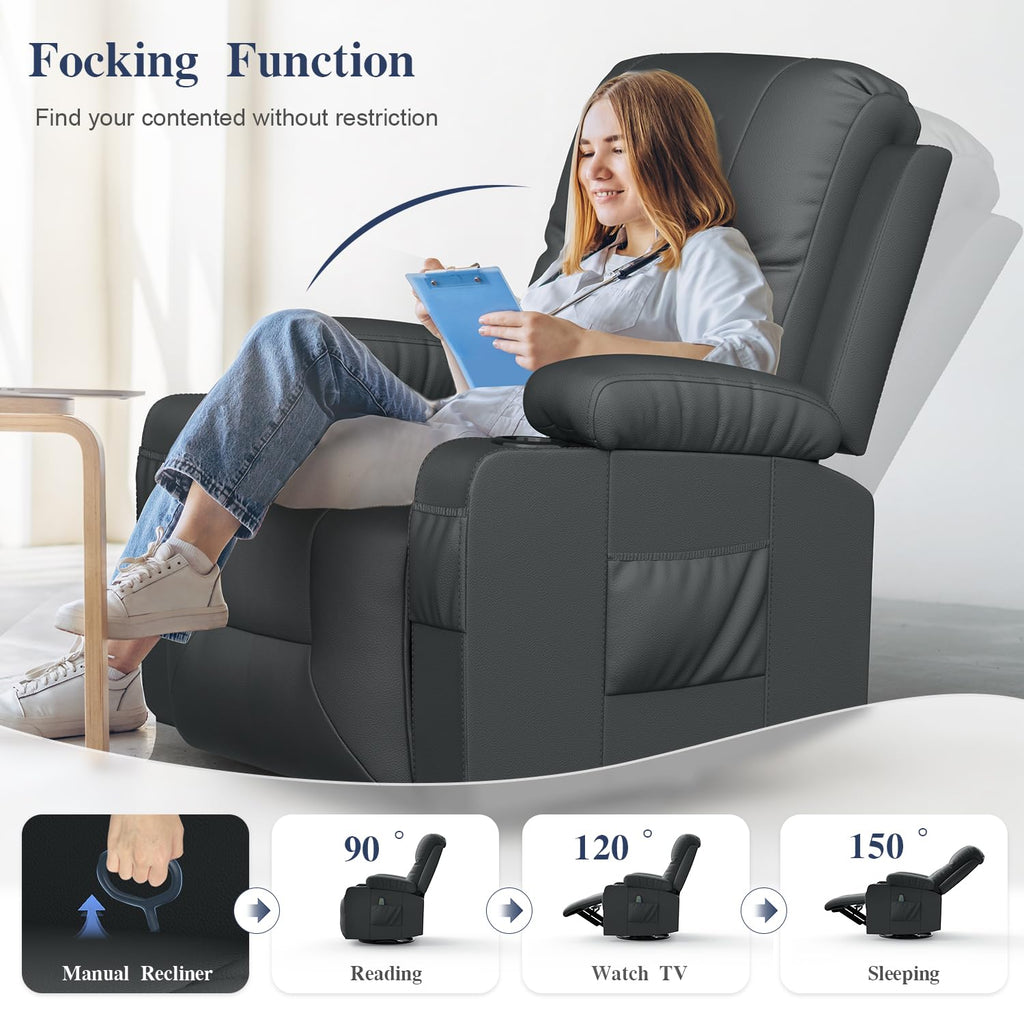 Recliner Chairs for Adults, FSC Certified Massage Reclining Chair with Heated Modern, Ergonomic Lounge Single Reclining Sofa Seat with Cup Holder & Pocket, Living Room Lounge Recliners Black