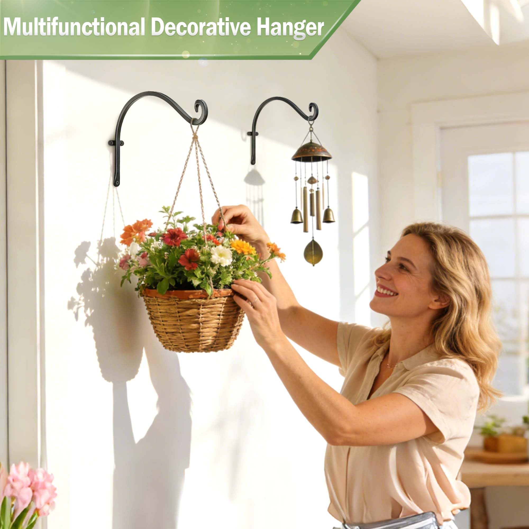 Qiang Ni Heavy-Duty Plant Hanger - 16 Inch 80lbs Metal Wall Mount Plant Bracket for Indoor Outdoor Hanging Bird Feeders, Flower Baskets, Lanterns