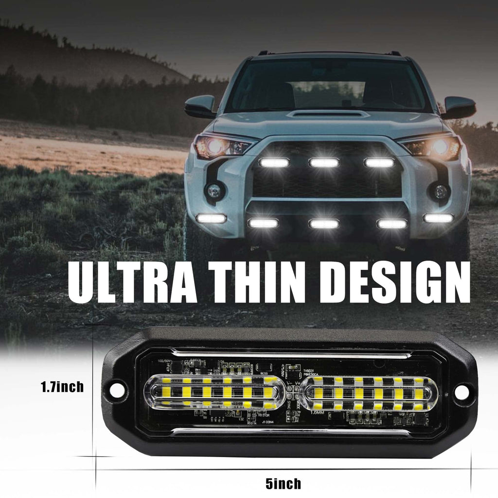 WINECO Amber led strobe lights for trucks 8pcs 12-LED Surface Mount Flashing Strobe Lights kit for Trucks Car Vehicles LED Mini Grille Grill Strobe Light Head Emergency Hazard Warning lights