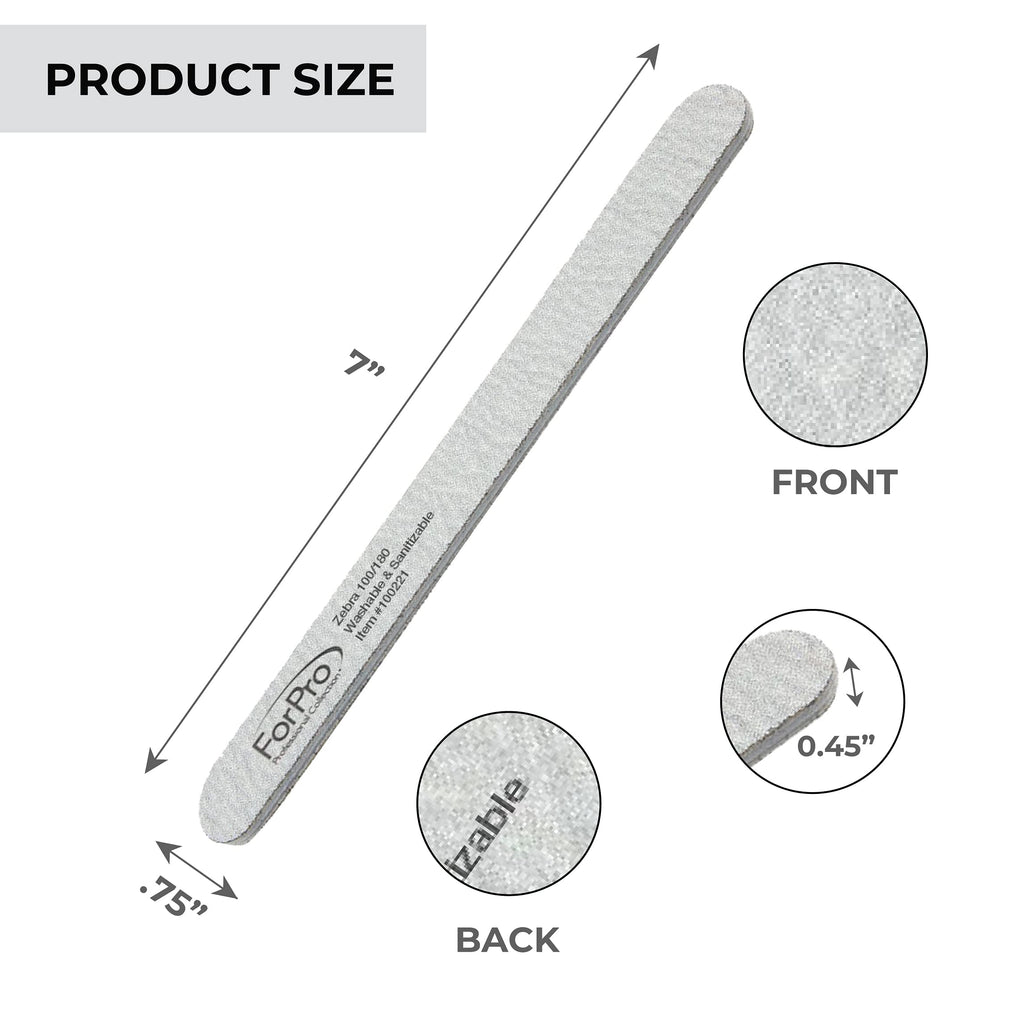 ForPro Professional Collection ForPro Zebra Foam Board, 80/80 Grit, Double-Sided Manicure Nail File, 7 inches L x .75 inches W, Black, 50 Count