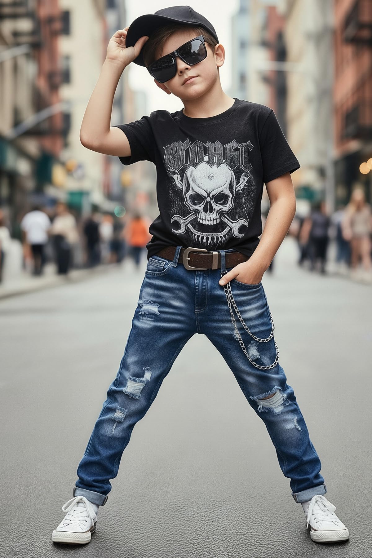 Boy's Skinny Fit Ripped Destroyed Distressed Stretch Slim Jeans Pants