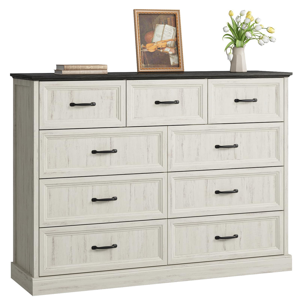 Farmhouse 5 Drawers Dresser for Bedroom, 44" Tall Brown dresser Wood Rustic Chest of Drawers with Wide Metal Handle,Natural Texture,Drawer Organizer for Bedroom,Living Room,Hallway and Entryway