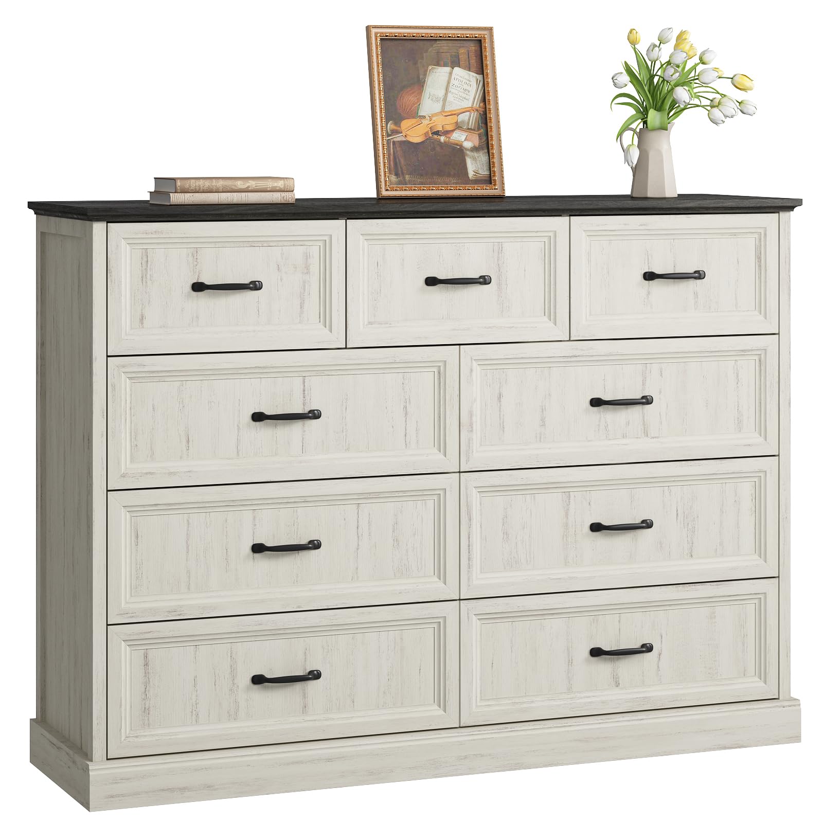 Farmhouse 5 Drawers Dresser for Bedroom, 44" Tall Brown dresser Wood Rustic Chest of Drawers with Wide Metal Handle,Natural Texture,Drawer Organizer for Bedroom,Living Room,Hallway and Entryway