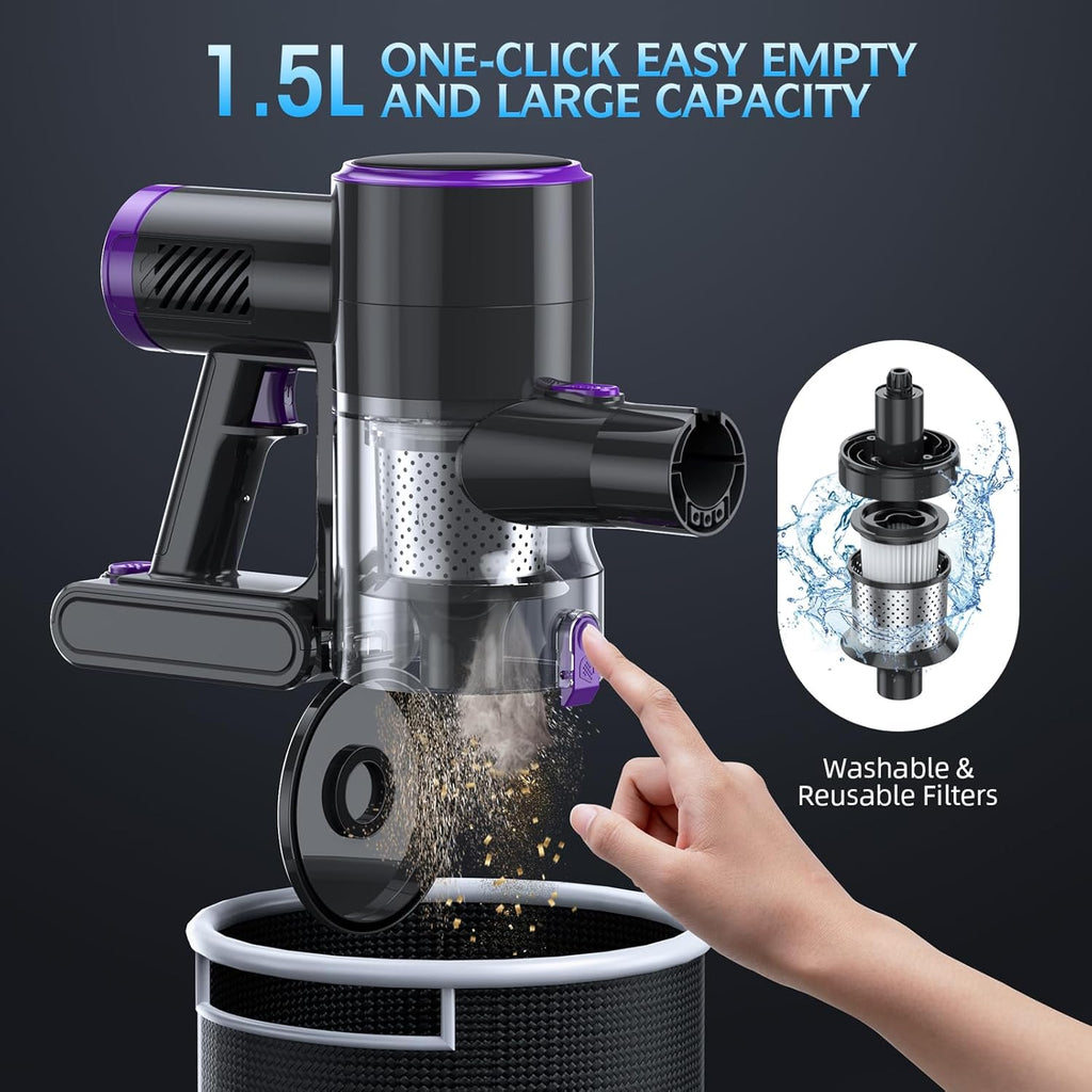 Bieiao Cordless Vacuum Cleaner, Stick Vacuum with LED Display, 2 Modes 6 in 1 Lightweight Rechargeable Cordless Stick Vacuum with 40Min Detachable Battery Vacuum Cleaner for Home Hard Floor Carpet