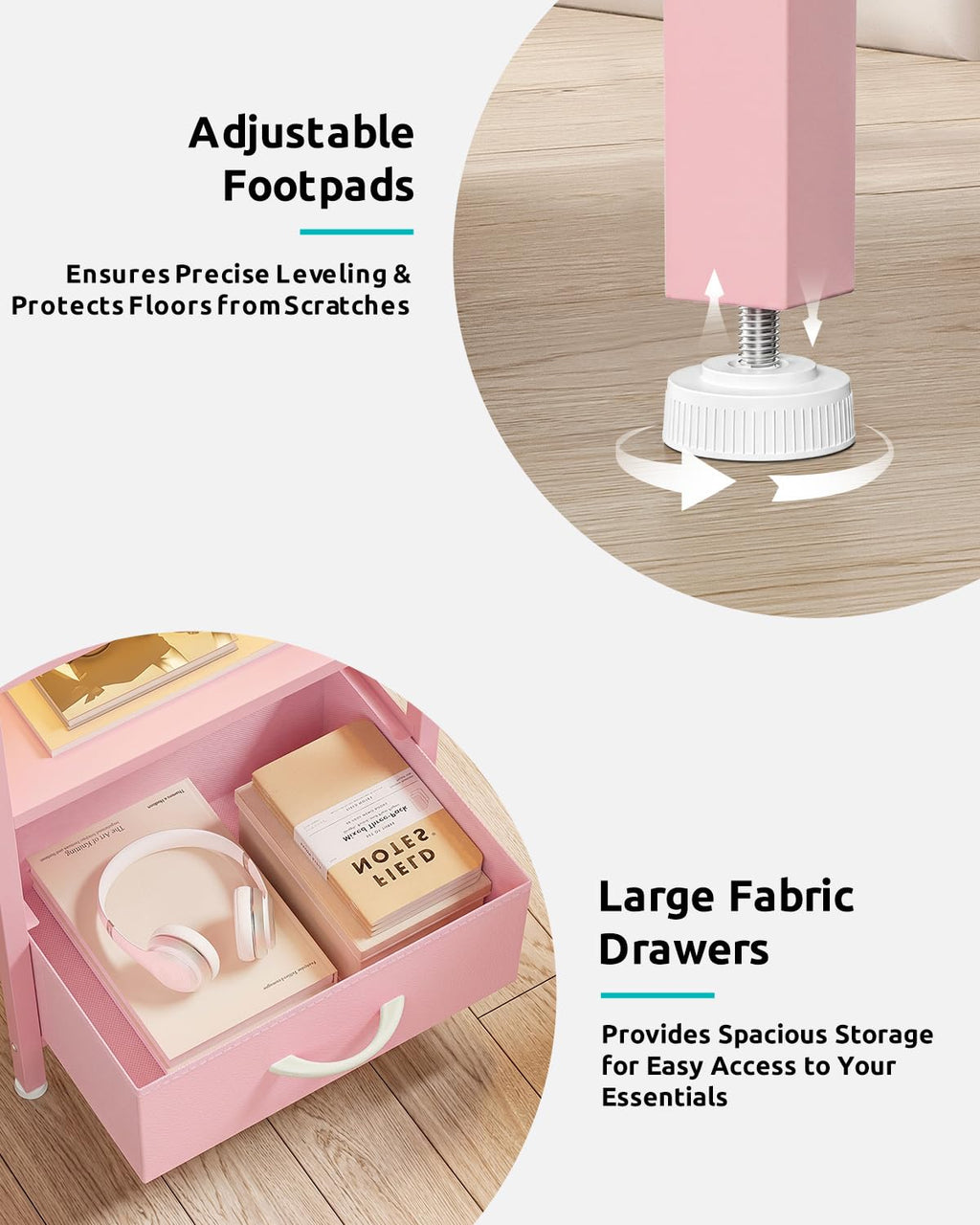 Lazzanto Night Stand Bedside Charger Bedroom - Nightstand with Charging Station & LED Light Strip, Night Stand with Storage Shelf & 2 Fabric Drawers, Morden End Table with U-S-B Ports & AC Outlets