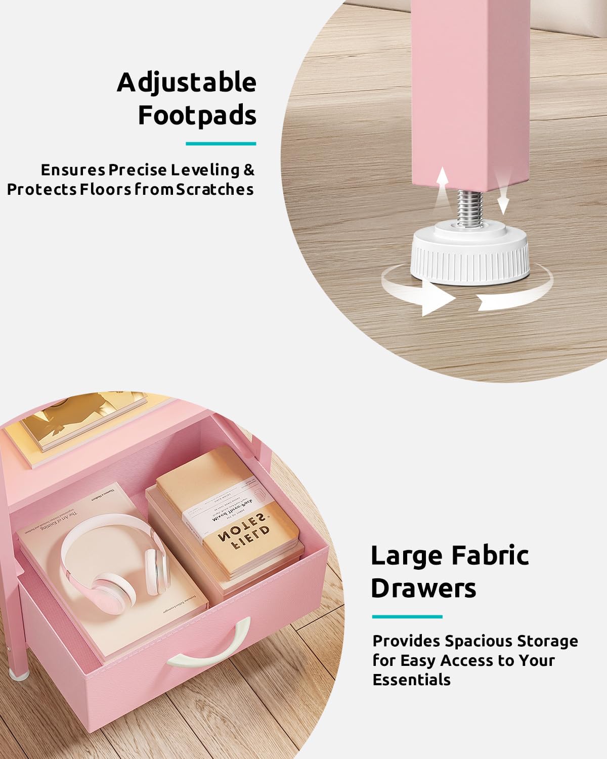 Lazzanto Night Stand Bedside Charger Bedroom - Nightstand with Charging Station & LED Light Strip, Night Stand with Storage Shelf & 2 Fabric Drawers, Morden End Table with U-S-B Ports & AC Outlets