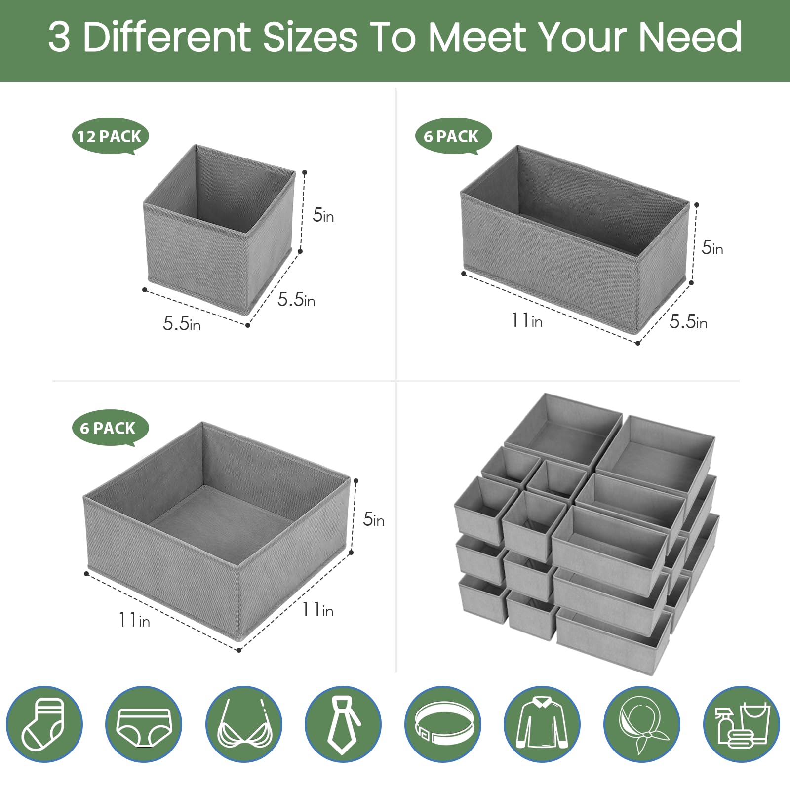 Criusia Drawer Organizer Clothes, 8 Pack Underwear Drawer Organizer, Foldable Cloth Storage Box Closet Organizers and Storage for Clothes, Socks, Scarves, Ties (Beige)