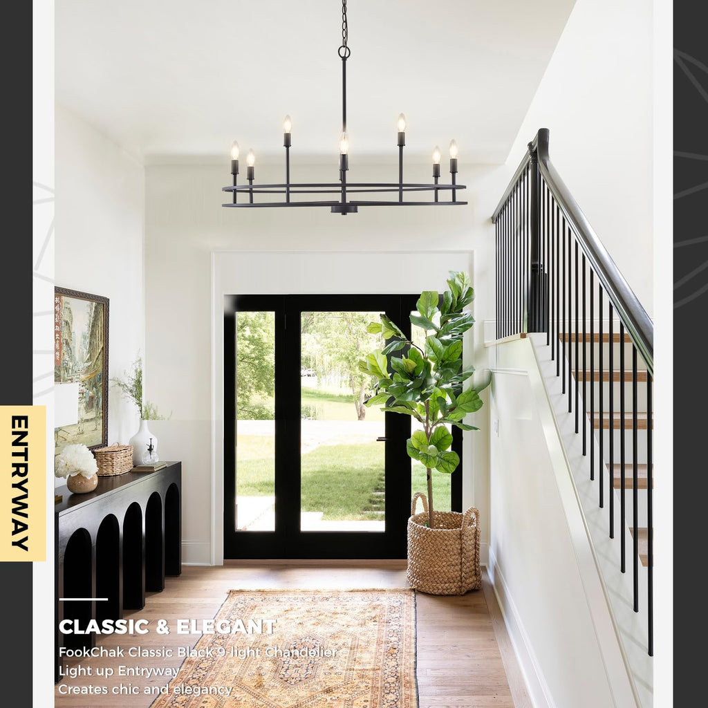 Black Chandelier 6-Light Dining Room Chandelier Kitchen Chandeliers Over Table Round Living Room Chandelier Light Fixture for Bedroom, Kitchen, Foyer