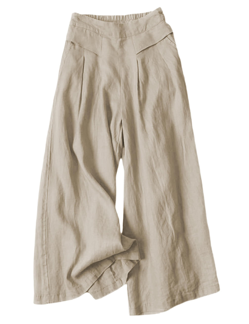 Bianstore Women's Culottes Linen Cropped Wide Leg Pants Elastic Waist Casual Palazzo Trousers with Pockets