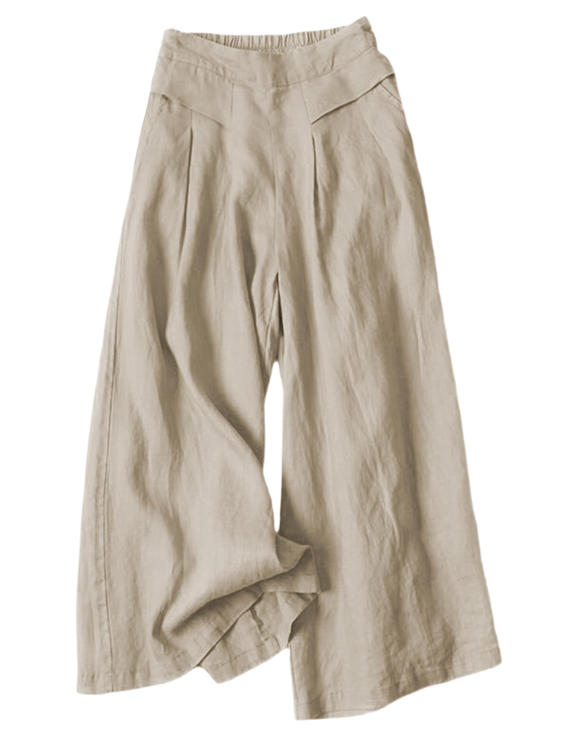 Bianstore Women's Culottes Linen Cropped Wide Leg Pants Elastic Waist Casual Palazzo Trousers with Pockets