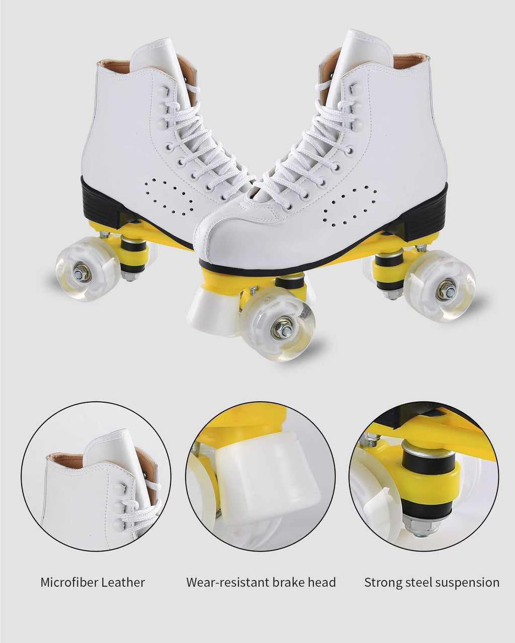Roller Skates for Men and Women, Black Derby Roller Skates with 4 Shiny Wheel, Classic Double-Row Roller Skates for Indoor and Outdoor