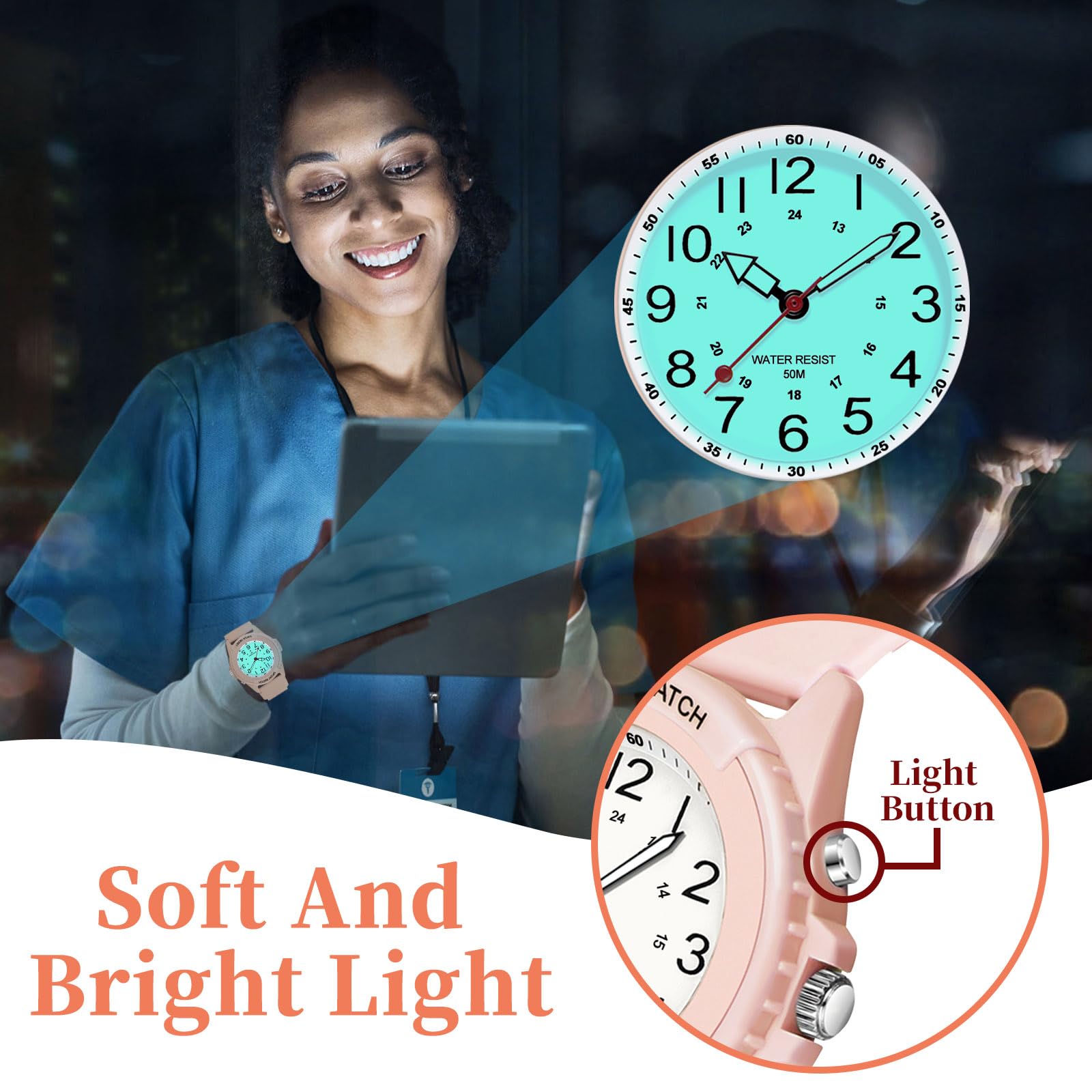 PROKING Waterproof Nurse Watch for Medical Professionals Students Women Men, Night Light, 12/24 Hour Military Time Easy to Read Dial, Second Hand Watch for Nursing Day Gifts