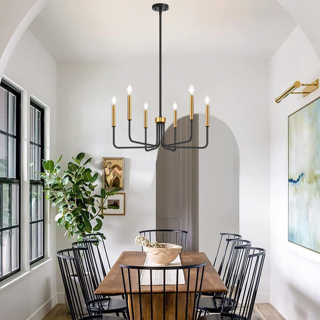 Rustic Black Chandelier, 6-Light Antique Farmhouse Chandelier for Dining Room Lighting Fixtures, Vintage Candle Pendant Light Fixtures Chandeliers for Dining Room Bedroom, Foyer and Living Room