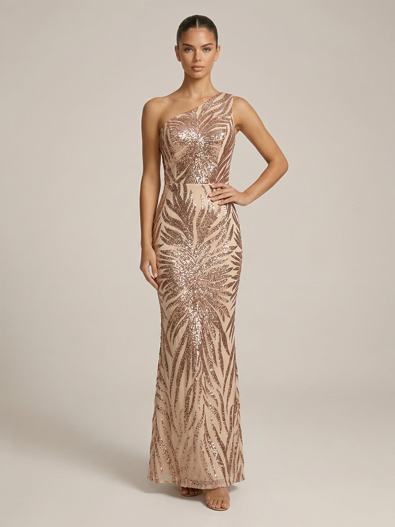 Giffniseti Women's One Shoulder Holographic Sequin Dresses Evening Gown Formal Prom Maxi Dress