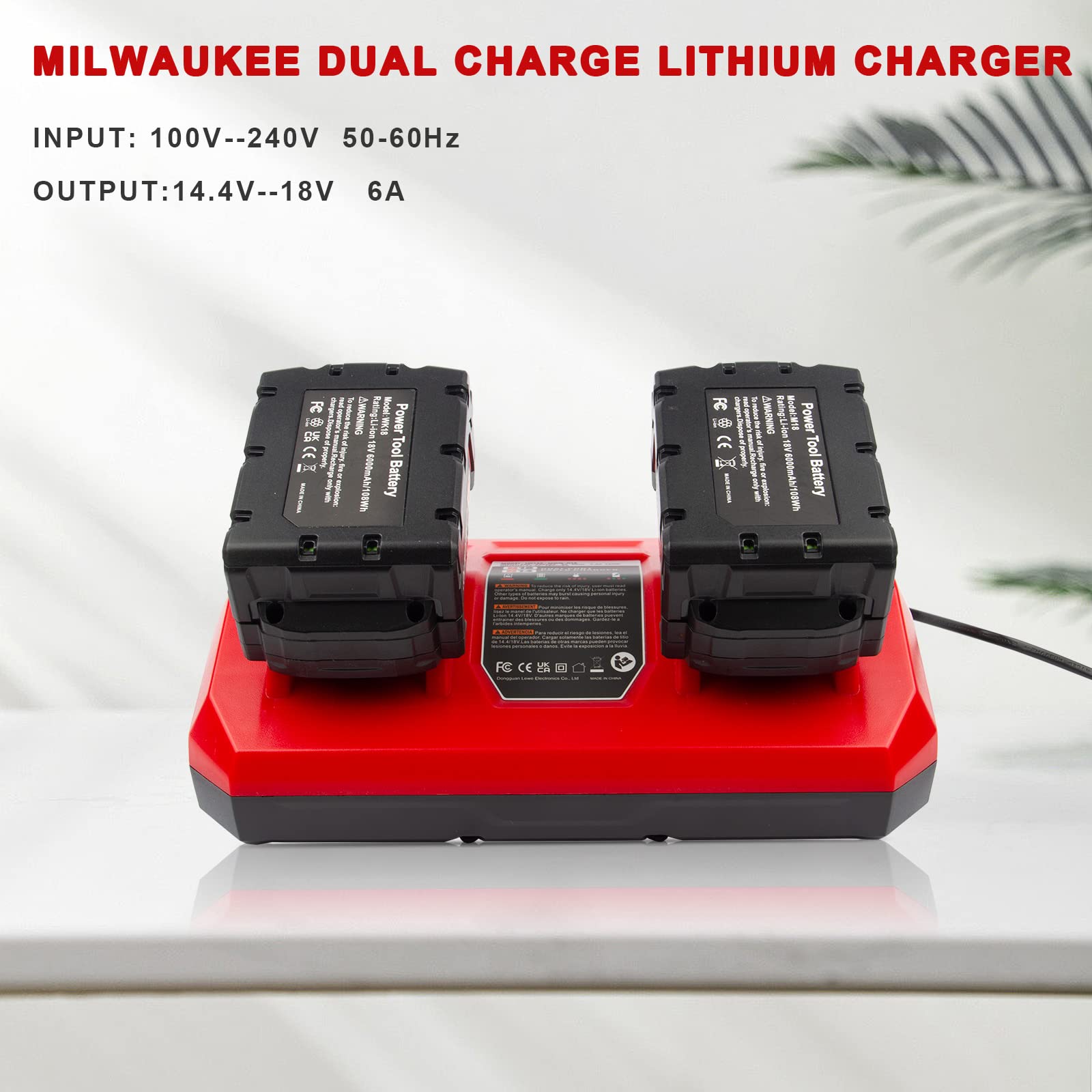 Dual Battery Charger for Mil MK-18 6A Rapid Charger Replacement to Charge 14.4V-18V XC Battery 48-59-1890 48-59-1812 48-11-1850 48-11-1820 48-11-1835 48-59-1802
