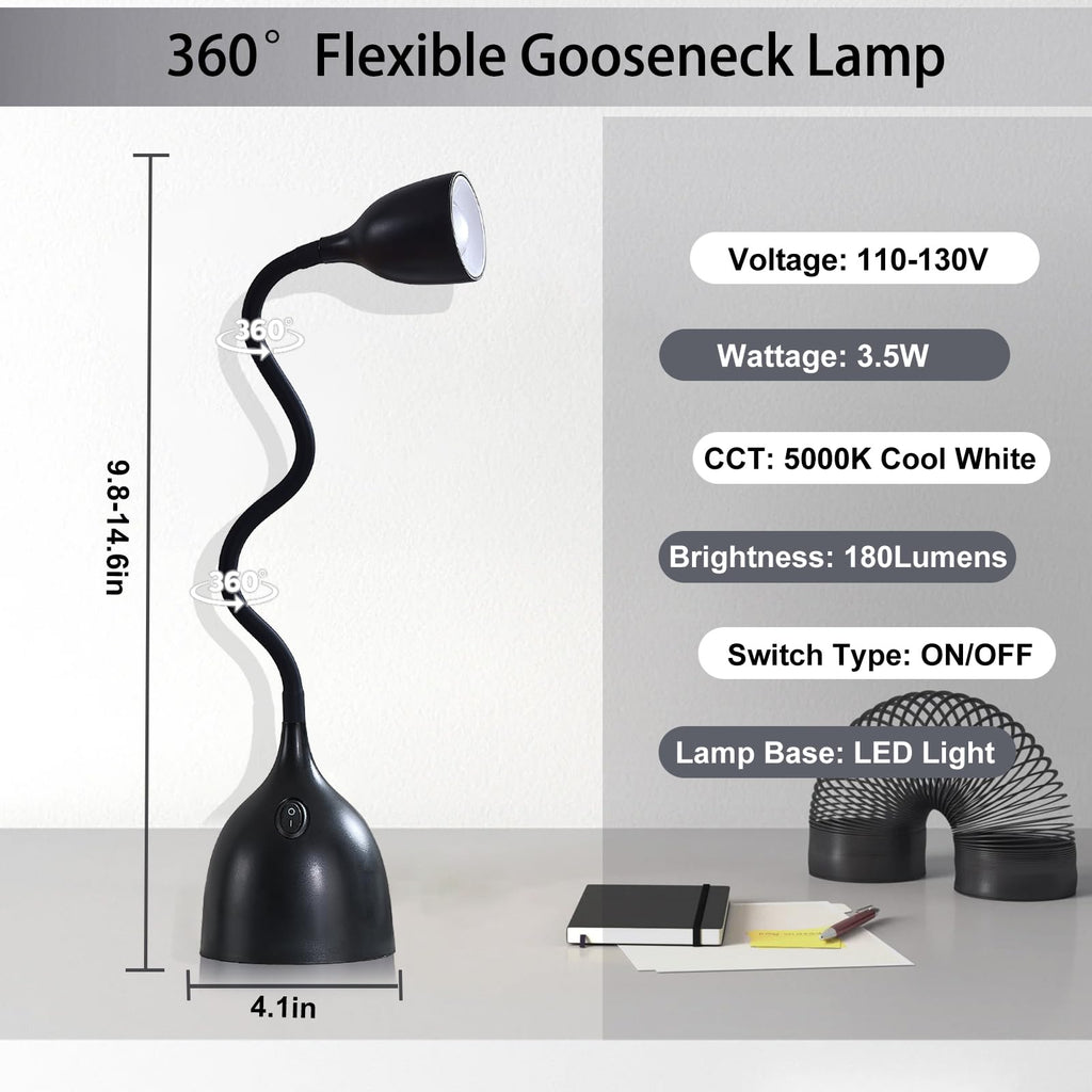 EJIAXIN Gooseneck Desk Lamp 360° LED Flexible Reading Light Small Desk Lamps for Small Spaces Home Office Bedroom College Dorm Desk Bookshelf Nightstand Table Lamp (Purple)