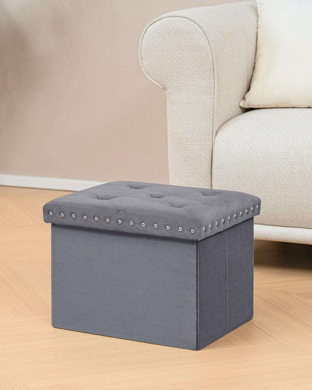 B FSOBEIIALEO Storage-Ottoman Cube-Folding Tufted - Ottomans with Storage, Coffee Table Top Cover, Storage Boxes Footrest Stool for Bedroom, Luxury Velvet Fabric 15.7 Inches Black