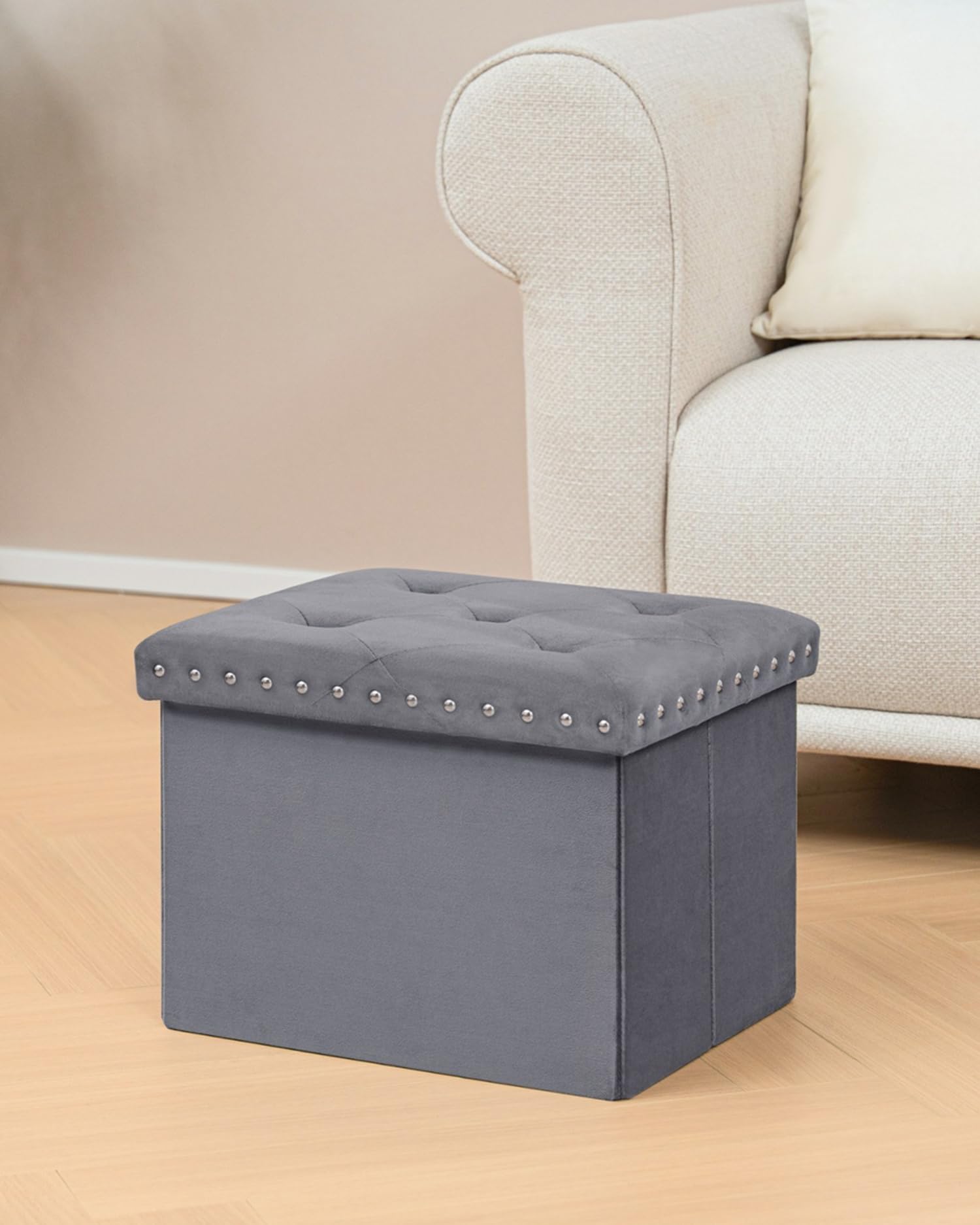 B FSOBEIIALEO Storage-Ottoman Cube-Folding Tufted - Ottomans with Storage, Coffee Table Top Cover, Storage Boxes Footrest Stool for Bedroom, Luxury Velvet Fabric 15.7 Inches Black