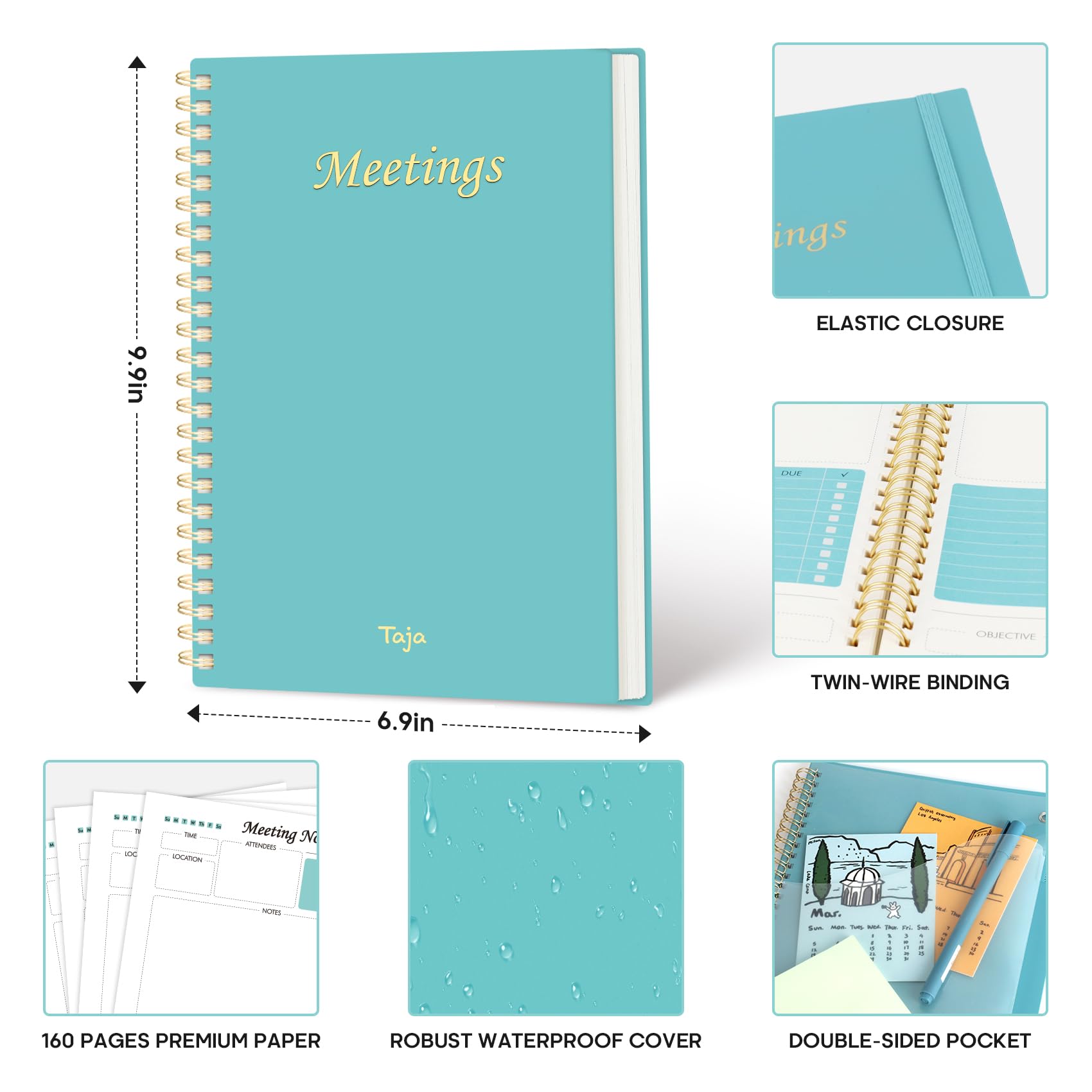 Meeting Notebook for Work Organization - Work Planner Notebook with Action Items, Agenda Planner for Note Taking, 160 Pages (6.9" X 9.9") Project Organizer for Men & Women - Pink