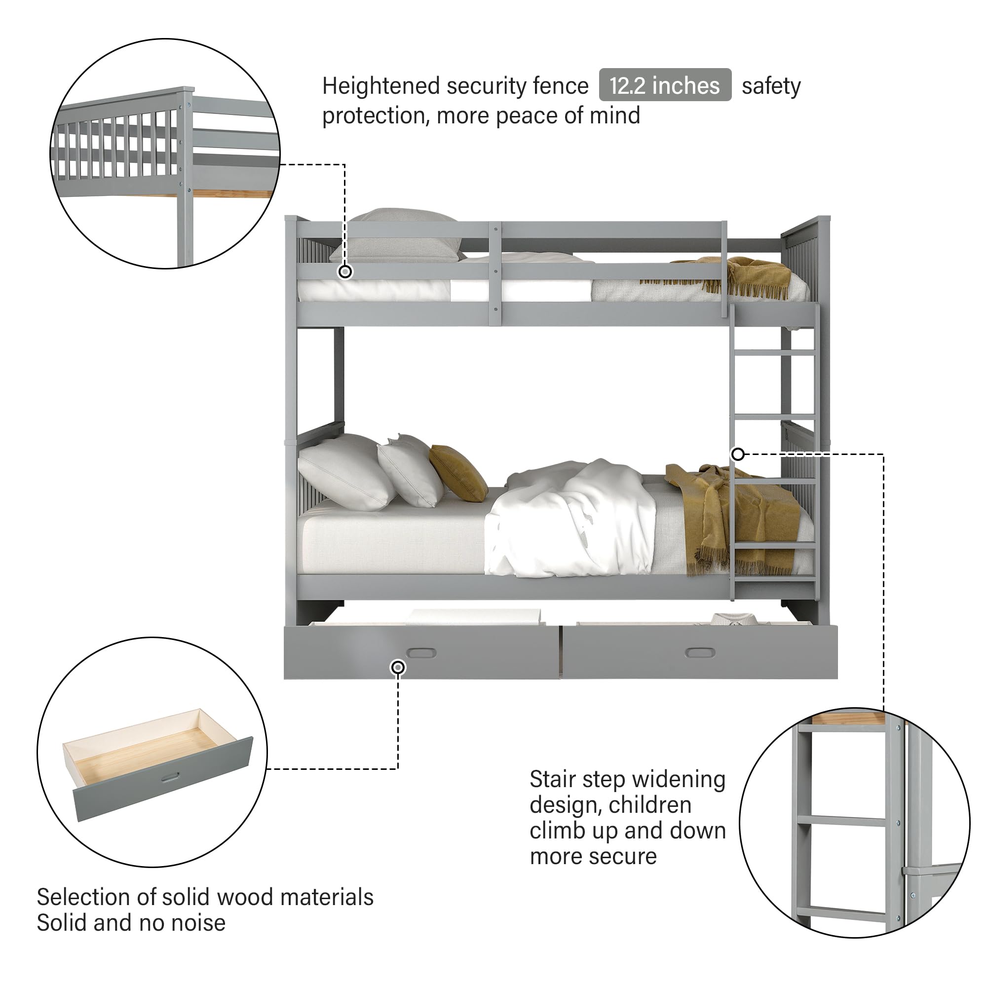 Merax Wood Bunk Bed with Two Drawers,Convertible Wood Bunk Bed with Ladders and Two Storage Drawers,Solid Wood Detachable Bed Frame with Ladders, Twin Over Full Size, Espresso