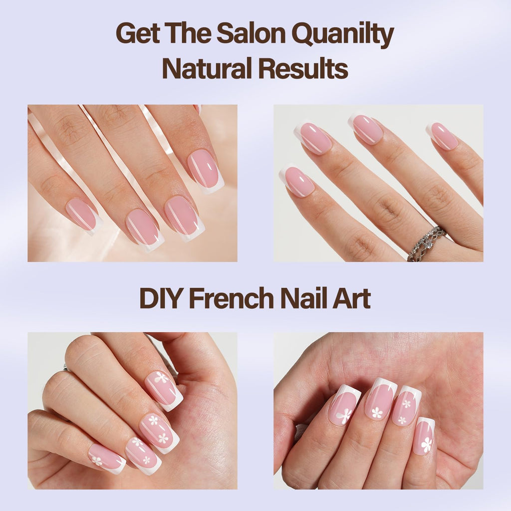 Misssix XBASICTIPS French Tip Press On Nails, 300Pcs French Gel Nail Tips Long Square, Soft Gel Pre-shaped No Need to File 3 in 1 Tips, Fake Nails for Nail Art DIY Extension Designs 15 Sizes