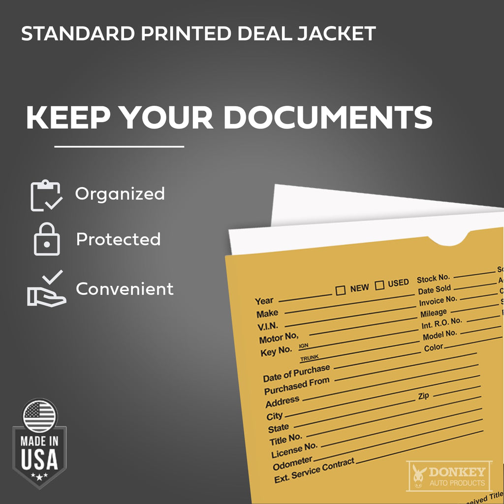 Printed Vehicle Deal Envelopes 9x12 Deal Jackets (100 shrink wrapped) (Blue)