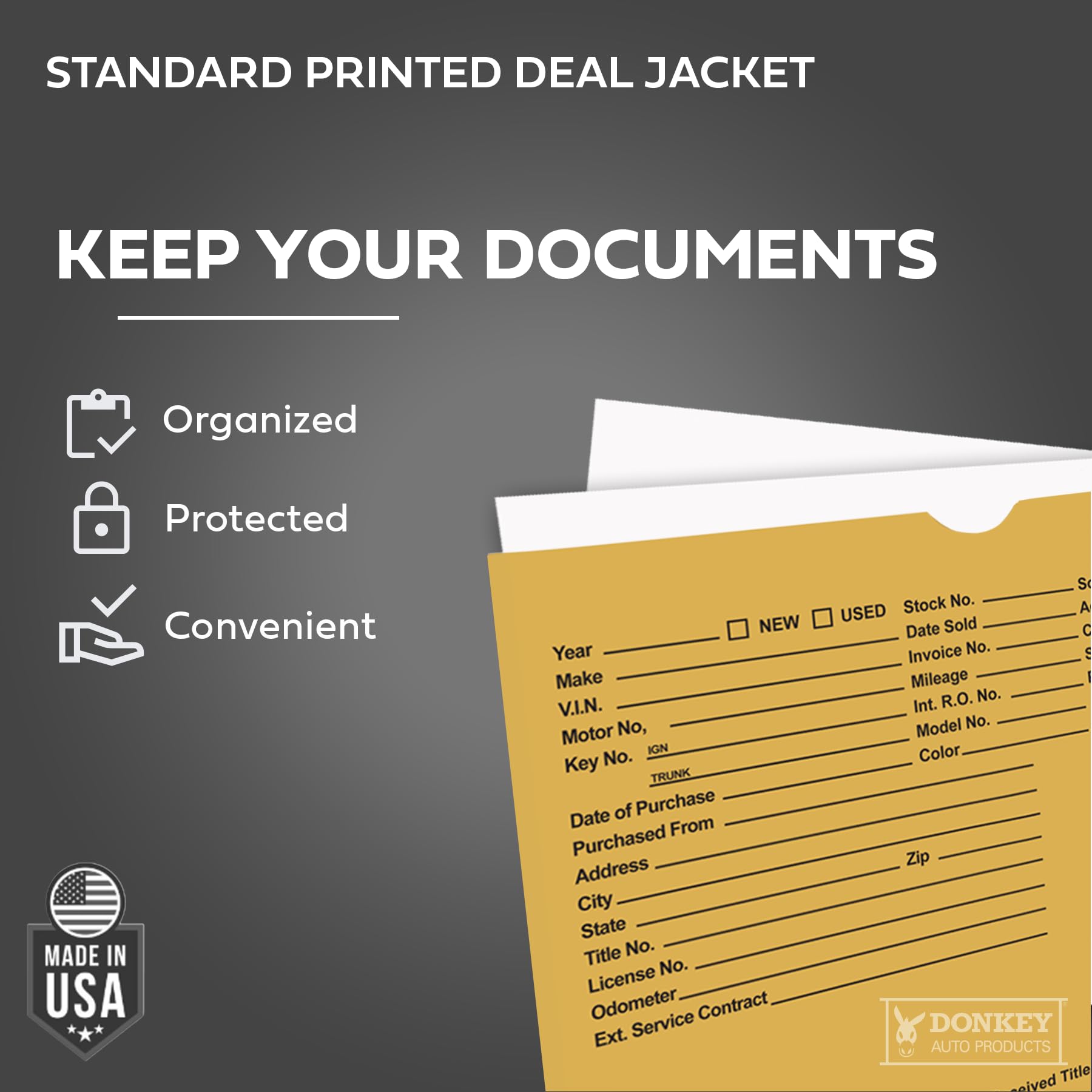 Printed Vehicle Deal Envelopes 9x12 Deal Jackets (100 shrink wrapped) (Blue)