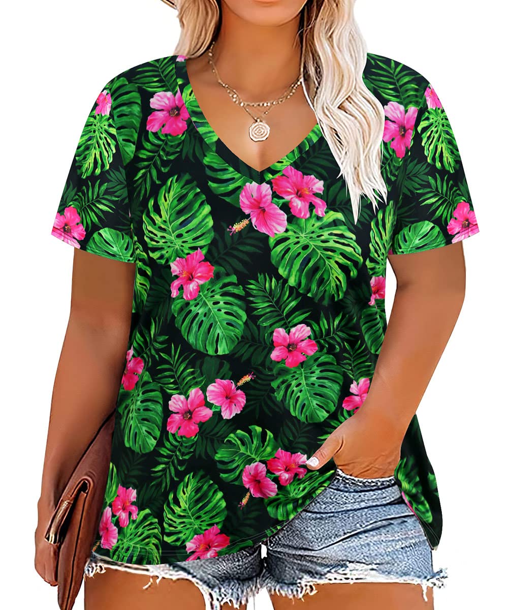 CARCOS Womens Plus Size Tops Short Sleeve Shirts V Neck Tunic Floral/Aniaml Blouses XL-5X
