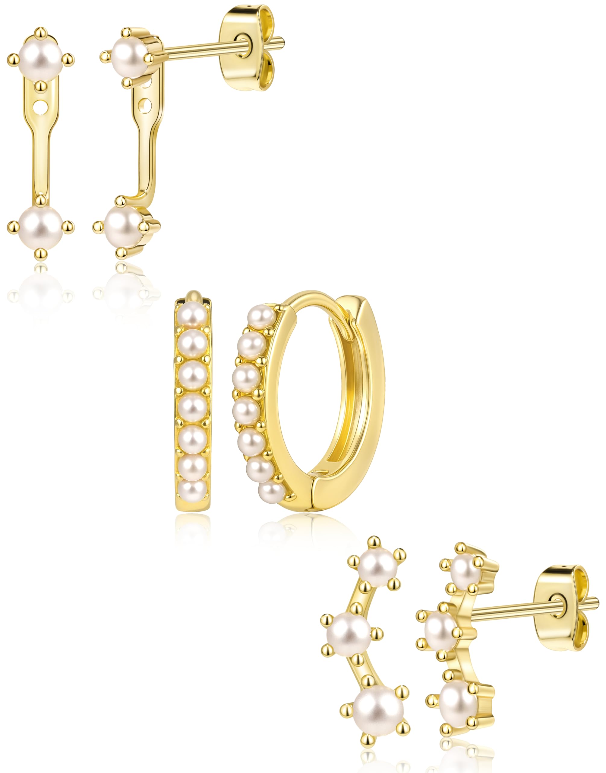 3 Pairs Dainty Small Earrings Set for Women Trendy, Birthstone Stud Huggie Hoop Jacket Stack for Cartilage Helix, Gold Plated Hypoallergenic Cute Women Fashion Accessories Western Jewelry Gifts