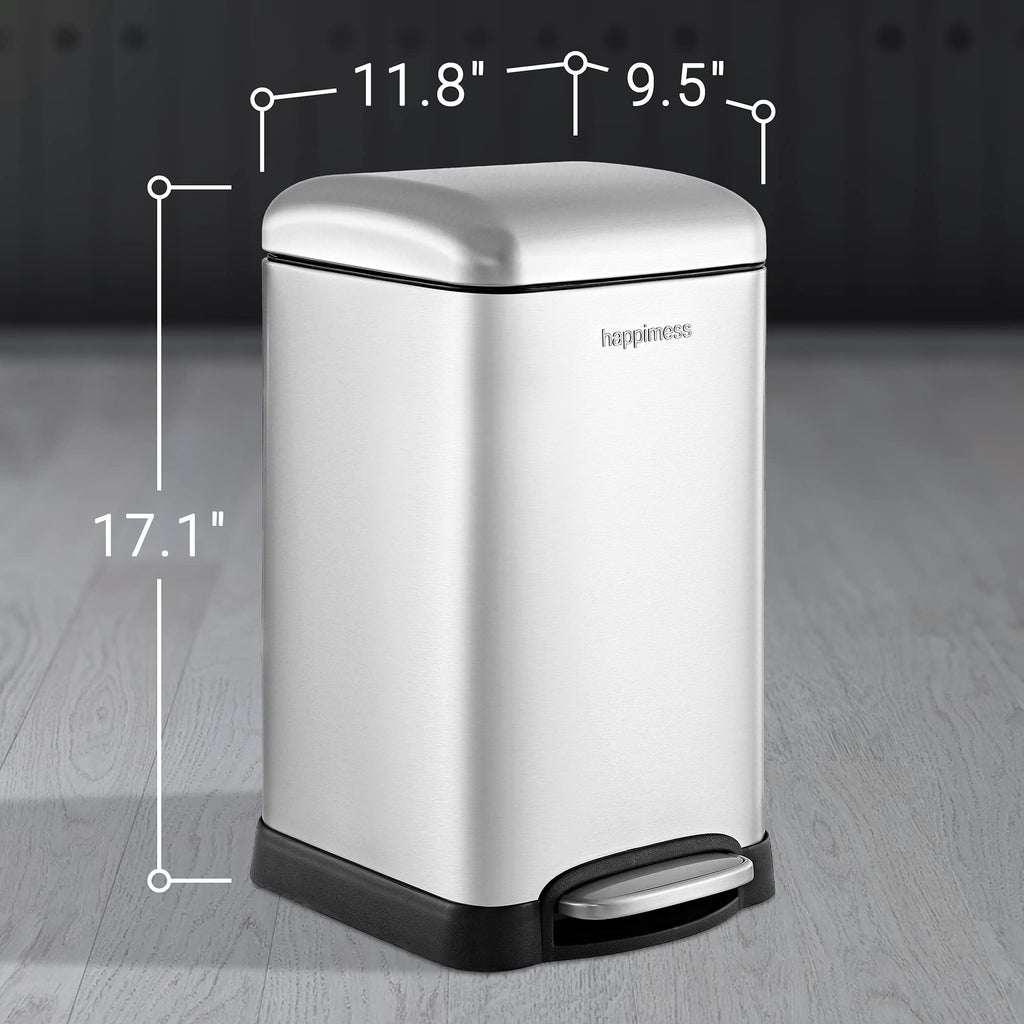happimess HPM1012B Betty Retro Mini 3.2-Gallon Step-Open Trash Can with Soft-Close Lid, Modern, Minimalistic, Fingerprint Proof for Home, Kitchen, Laundry Room, Office, Bedroom, Bathroom, Black