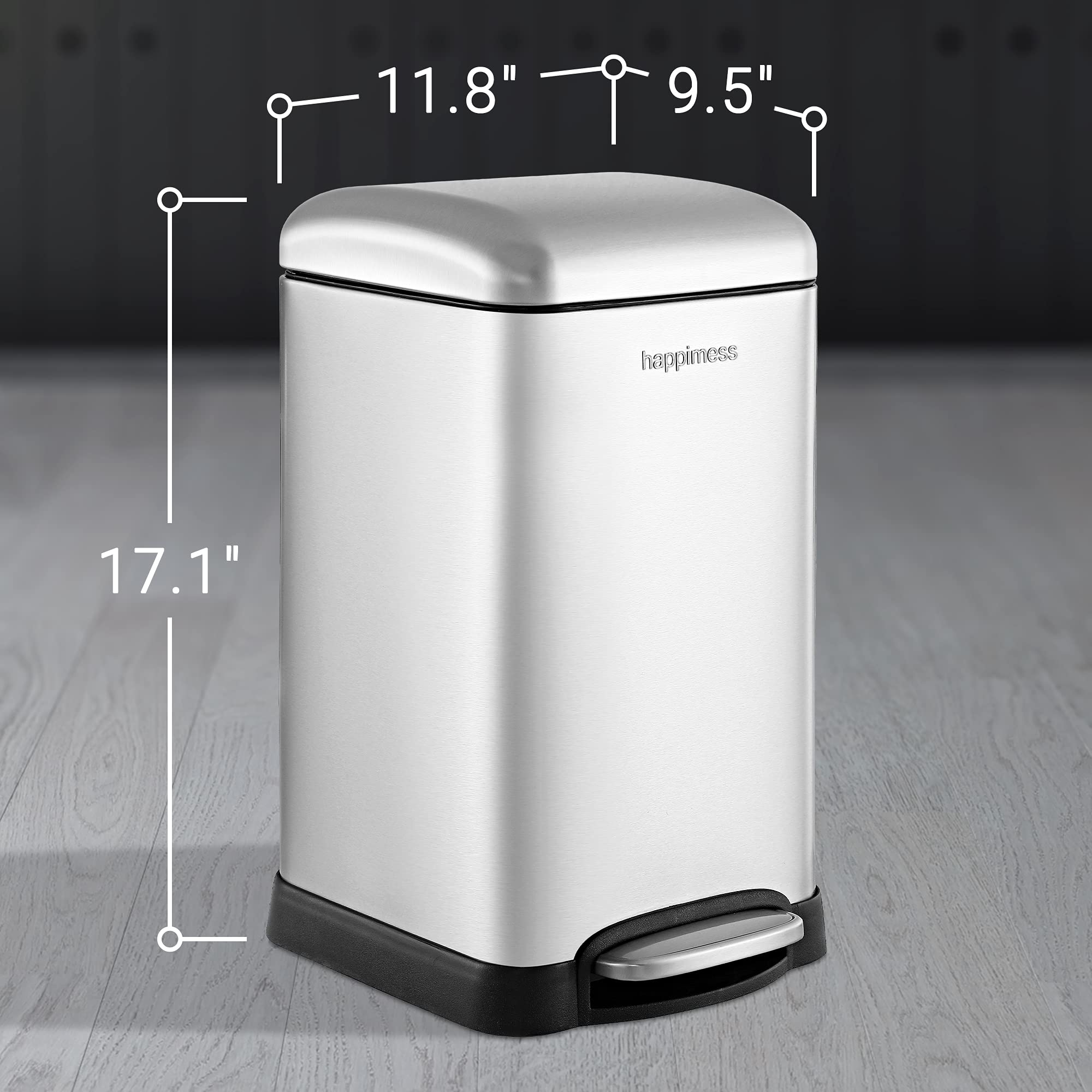 happimess HPM1012B Betty Retro Mini 3.2-Gallon Step-Open Trash Can with Soft-Close Lid, Modern, Minimalistic, Fingerprint Proof for Home, Kitchen, Laundry Room, Office, Bedroom, Bathroom, Black