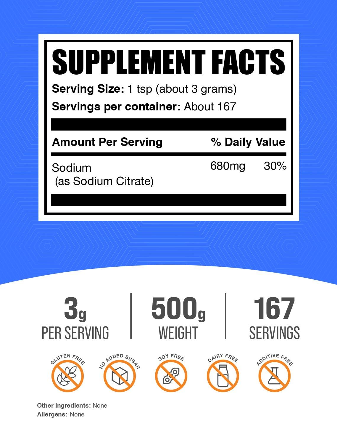 BulkSupplements.com Sodium Citrate Powder - Sodium Citrate Food Grade, Emulsifier, Flavor Enhancer - Gluten Free, 3g per Serving, 100g (3.5 oz) (Pack of 1)