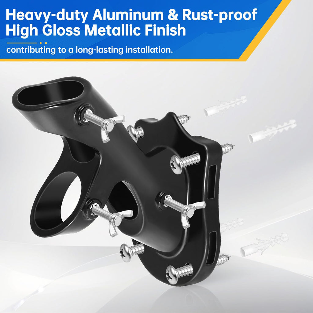 Flag Pole Holder, Anovo Flag Pole Brackets Mount Outside House Heavy-Duty Aluminum Metal Rust Proof Bracket 1" Inner Diameter 2 Positions with Hardwares for Outdoor Wall Mounting Porch(Black-1 Pack)