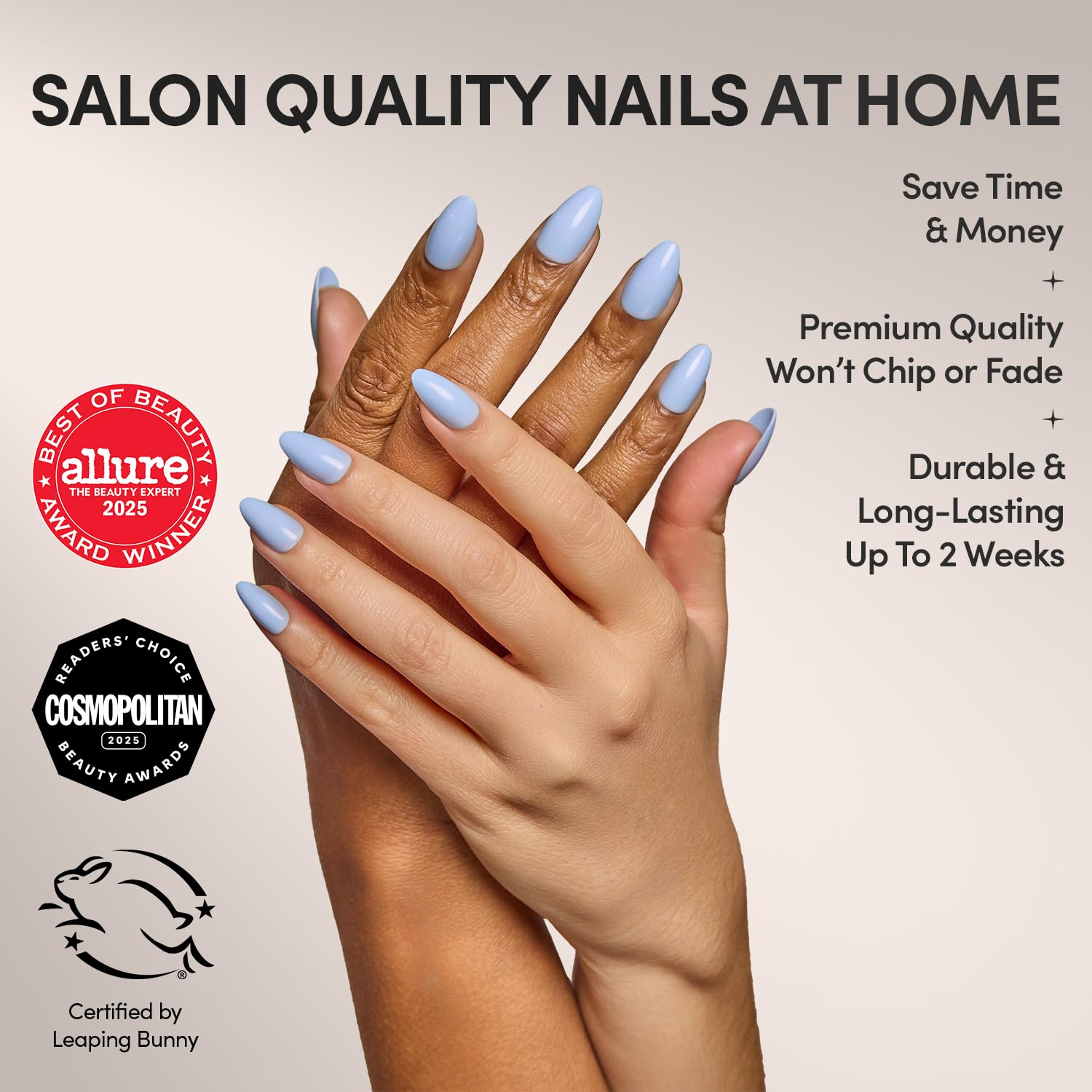 Glamnetic Press On Nails - Cashmere Blue | Opaque Soft Pale Sky Blue Short Squoval Fake Nails, Salon Quality | 15 Sizes - 30 Nail Kit