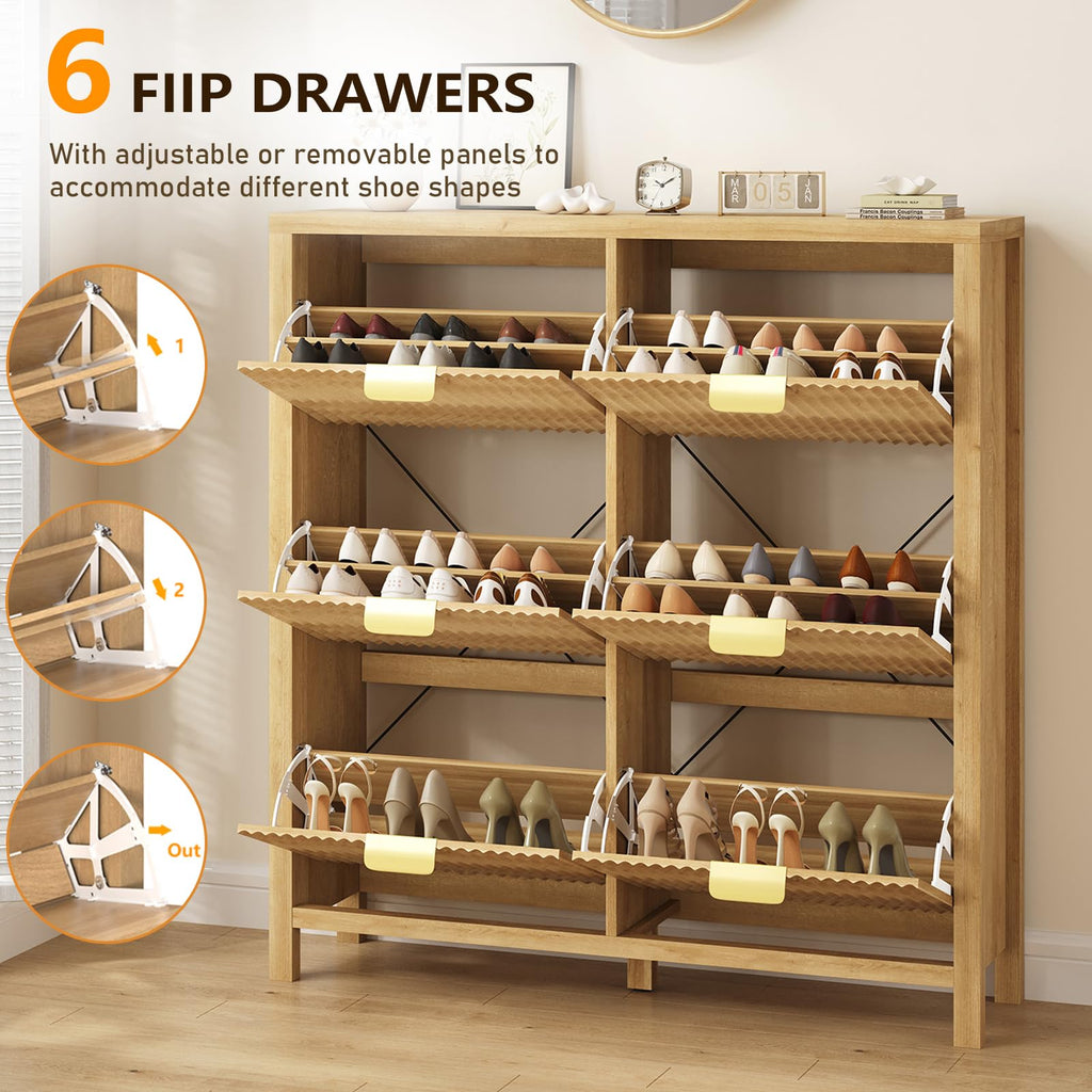 YOMILUVE Shoe Cabinet Storage for Entryway, Fluted Shoe Cabinet with 2 Flip Drawers, Hidden Shoe Rack Tall Freestanding Shoe Organizer with Legs for Hallway, Blue
