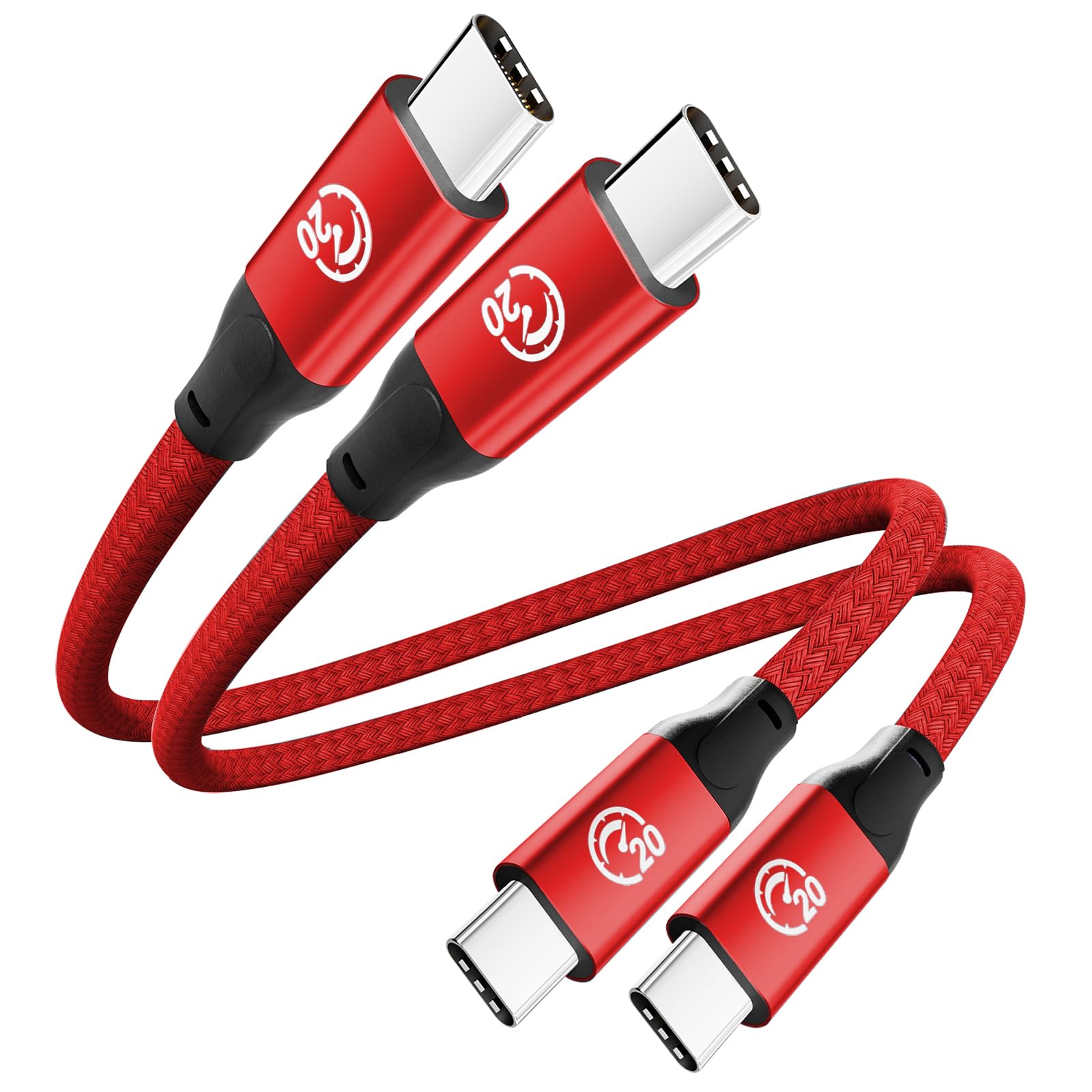 UseBean USB C to USB C Cable 100W 0.6FT(2 Pack), Short USB C 3.2 Gen 2X2 20Gbps 4K@60HZ Video Cable,Type C to C Charger Cord Fast Charge,for iPhone 15,MacBook, iPad Pro Air Mini,Galaxy S24/S23