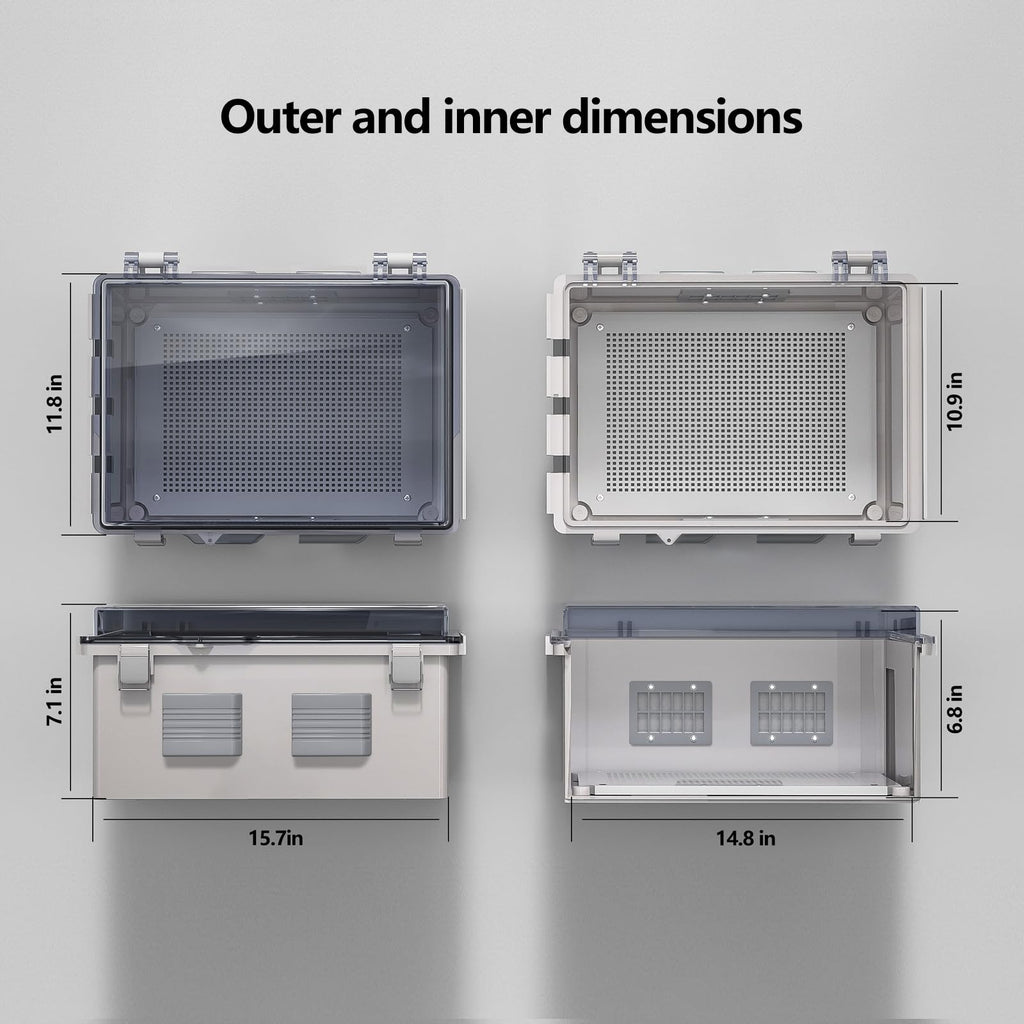 ABS Electrical Junction Box, Ventilated Design, Cable Grommets, IP65 Waterproof Enclosure, Indoor/Outdoor Use with Mounting Panel. (Clear Cover, 8.7"x6.7"x4.3")