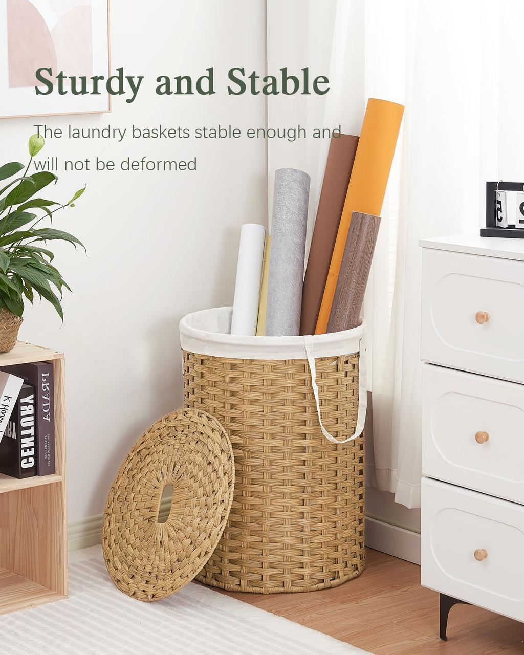 SETVSON Laundry Hamper with Lid Laundry Basket with Lid 19.0 Gal (72 L) Round Wicker Laundry Basket Handwoven Rattan Basket with Lid Removable Bag 2 Mesh Bags Handles for Living Room Bathroom Black