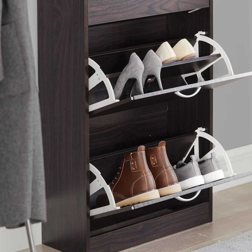 Haotian Shoe Cabinet Storage for Entryway, Narrow Shoe Cabinet with Two Flip Drawers to Save Space, Shoe Rack Cabinet for Front Door Entrance Hallway (Black)