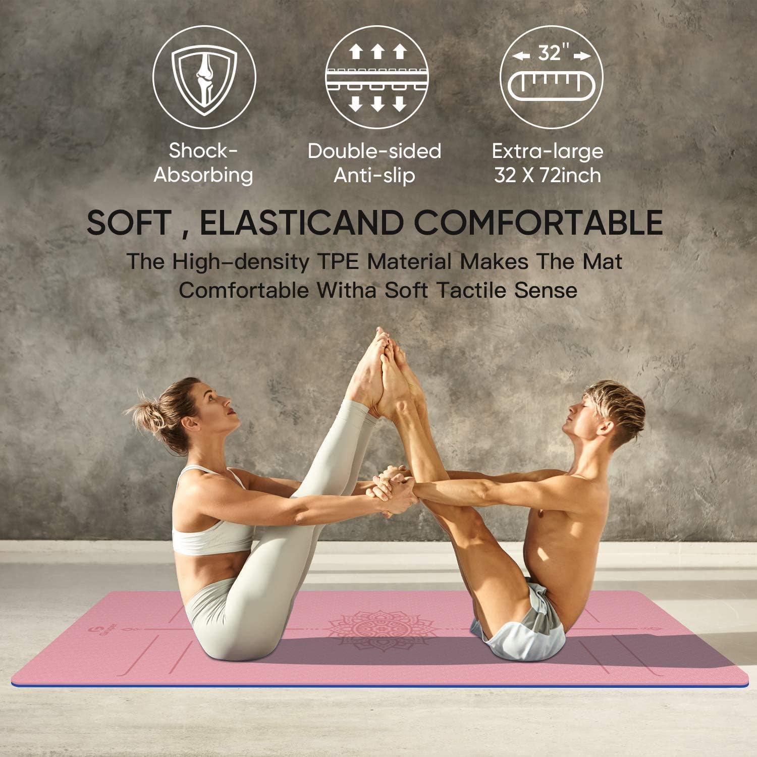 Gruper Yoga Mat Non Slip TPE Extra Wide Yoga Mat with Alignment Mark, 72"L x 32"W x 0.32"/0.24"Th (183cm x 80cm x 8mm/6mm), Anti-Tear Exercise Mat with Carrying Strap and Bag, Workout Mats for Yoga, Pilates
