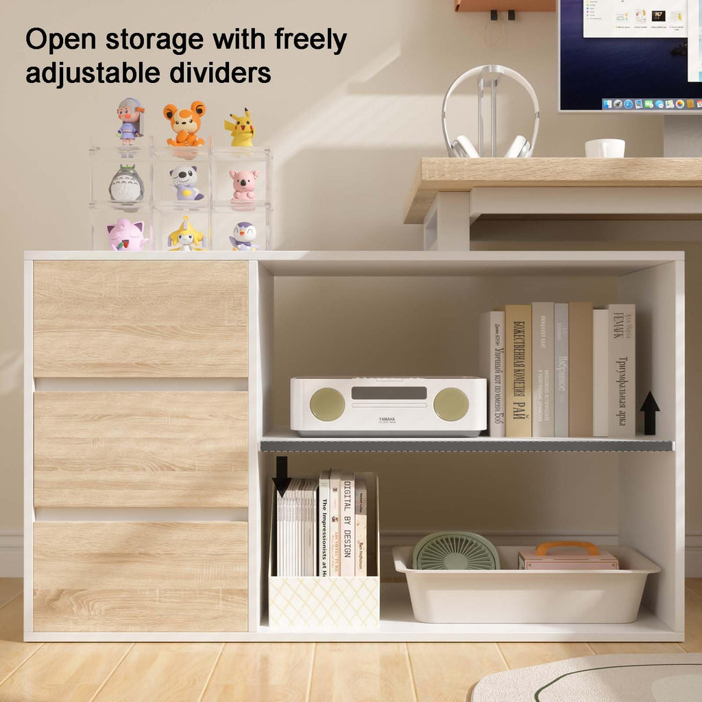 Bobve L Shaped Computer Desk, 47 Inch Home Office Desk with File Drawers & Storage Shelves, Small Corner Computer Desk for Small Space (Black + White)